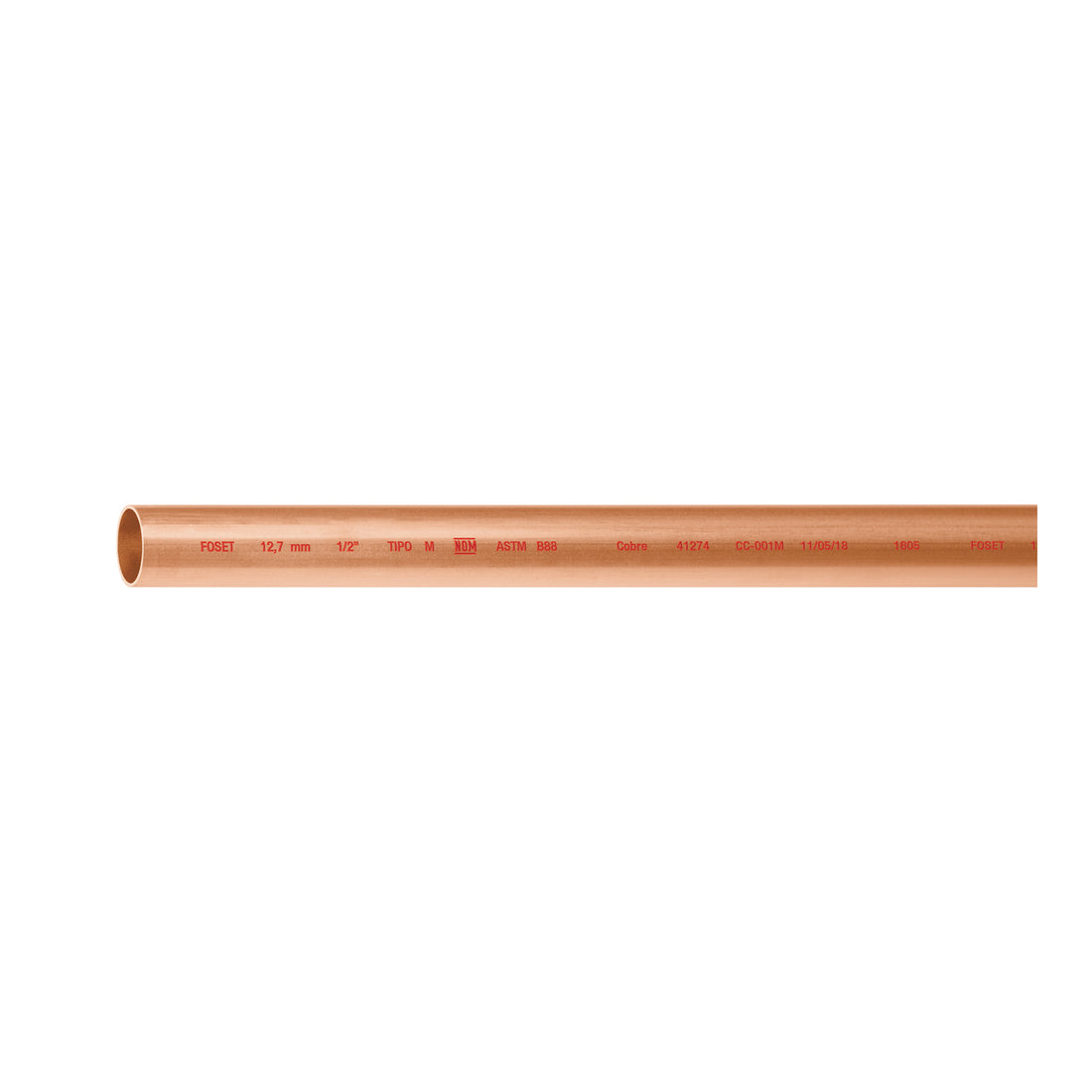 Tubo rígido de cobre 1/2" tipo "M", 3m, 0.9kg, FOSET
