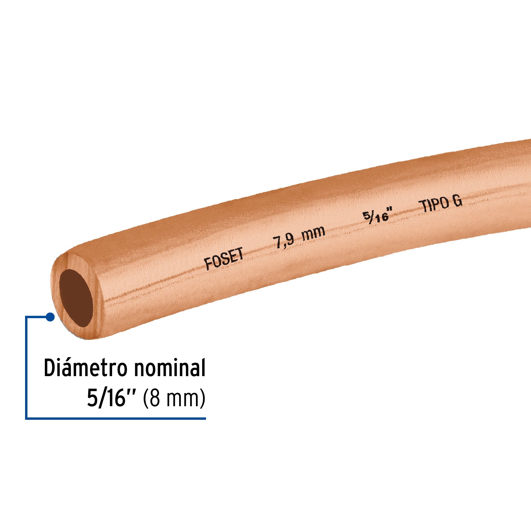 Tubo flexible de cobre 5/16", rollo de 15m, 2.3kg, FOSET
