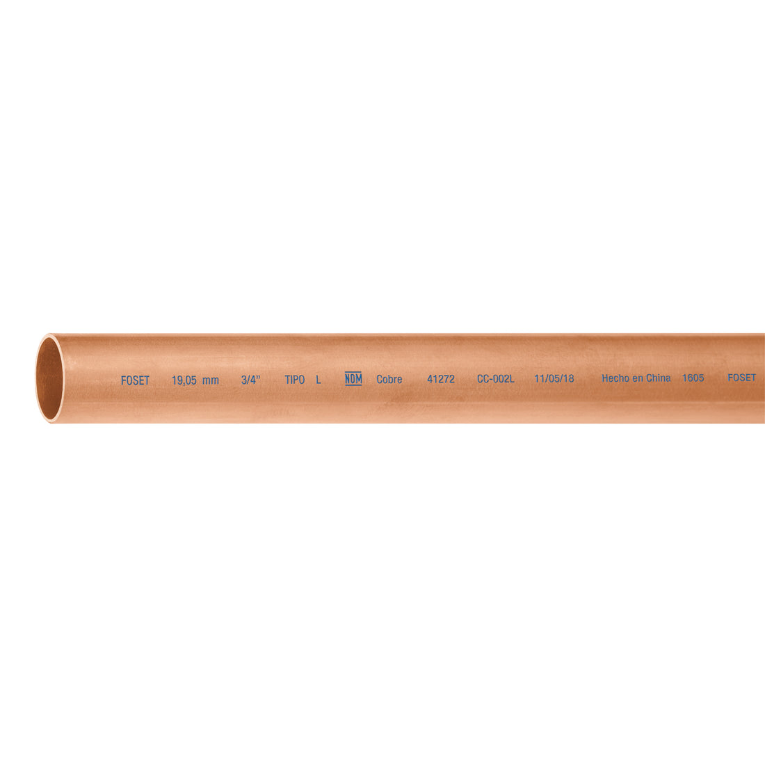 Tubo rígido de cobre 3/4" tipo "L", 3m, 1.9kg, FOSET