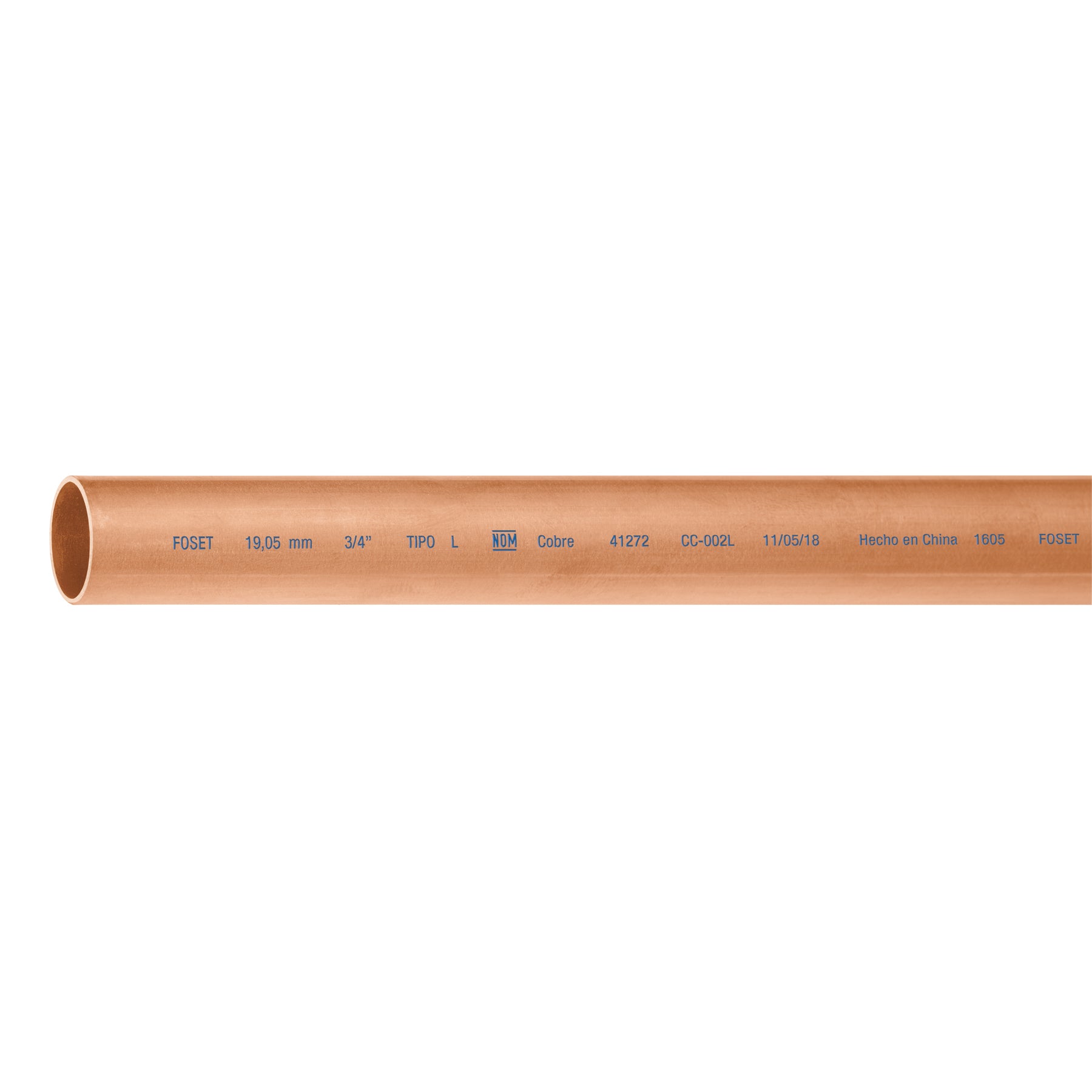 Tubo rígido de cobre 3/4" tipo "L", 3m, 1.9kg, FOSET