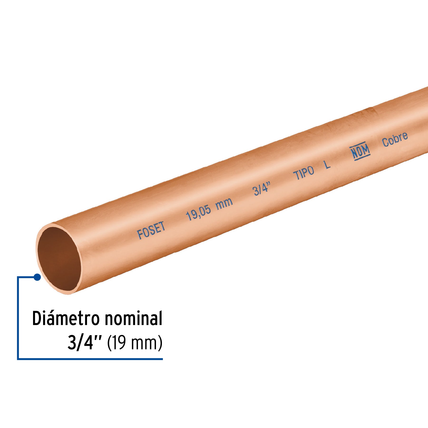 Tubo rígido de cobre 3/4" tipo "L", 3m, 1.9kg, FOSET