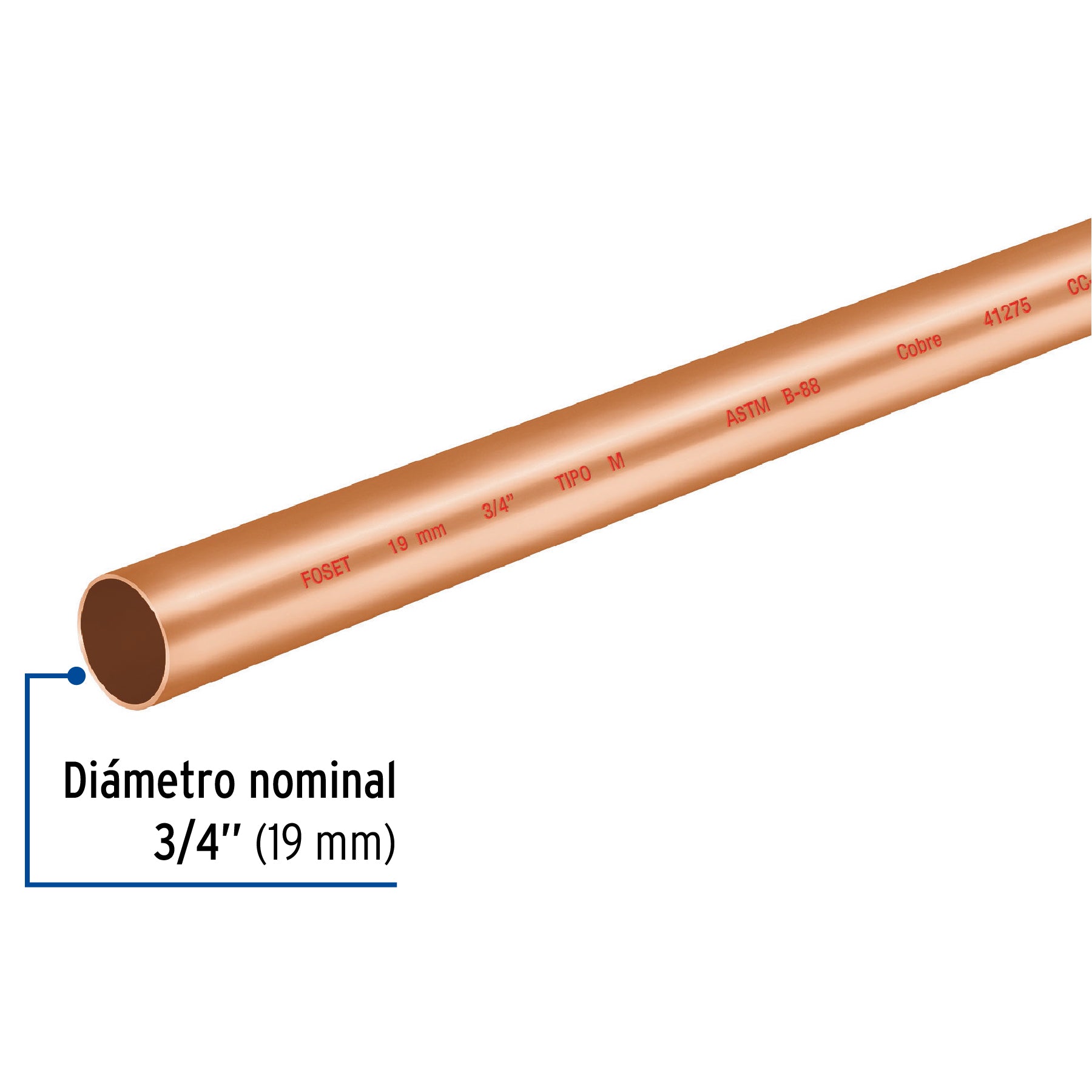 Tubo rígido de cobre 3/4" tipo "M", 3m, 1.4kg, FOSET