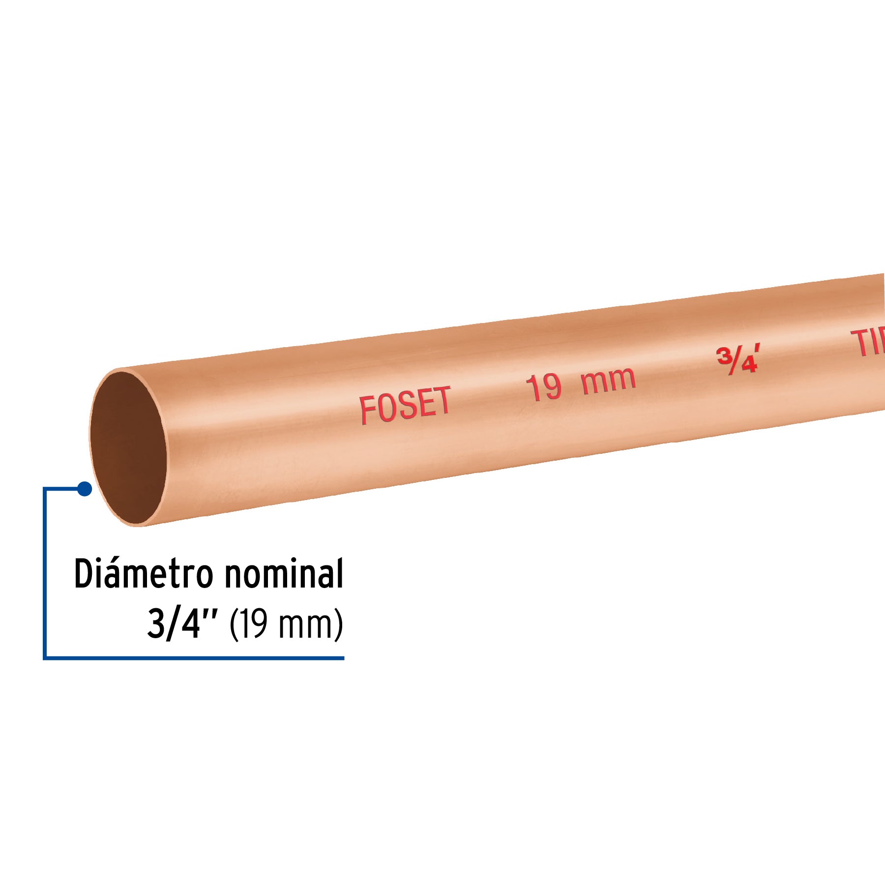 Tubo rígido de cobre 3/4" tipo "N", 3m, 0.9kg, FOSET