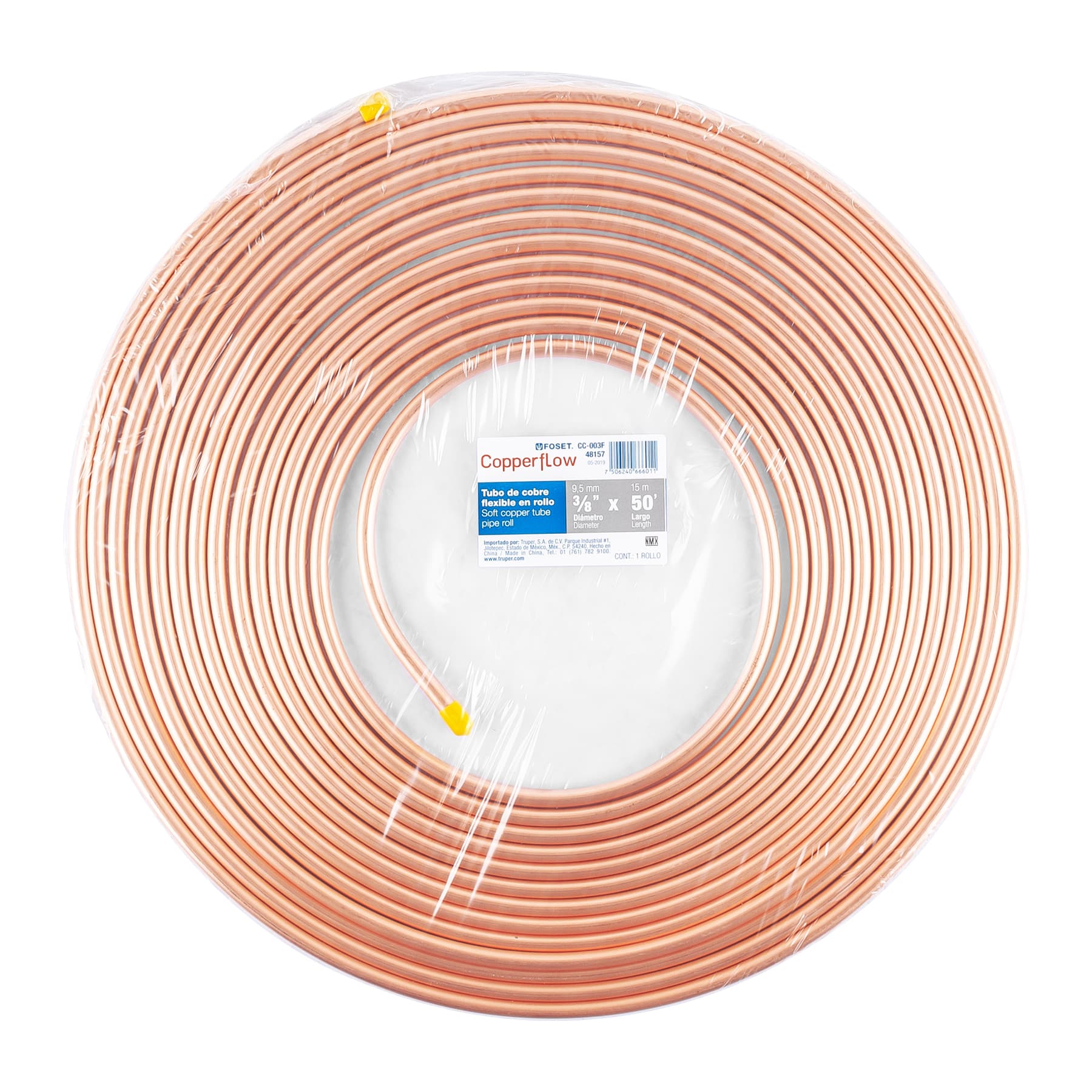 Tubo flexible de cobre 3/8", rollo de 15m, 2.6kg, FOSET