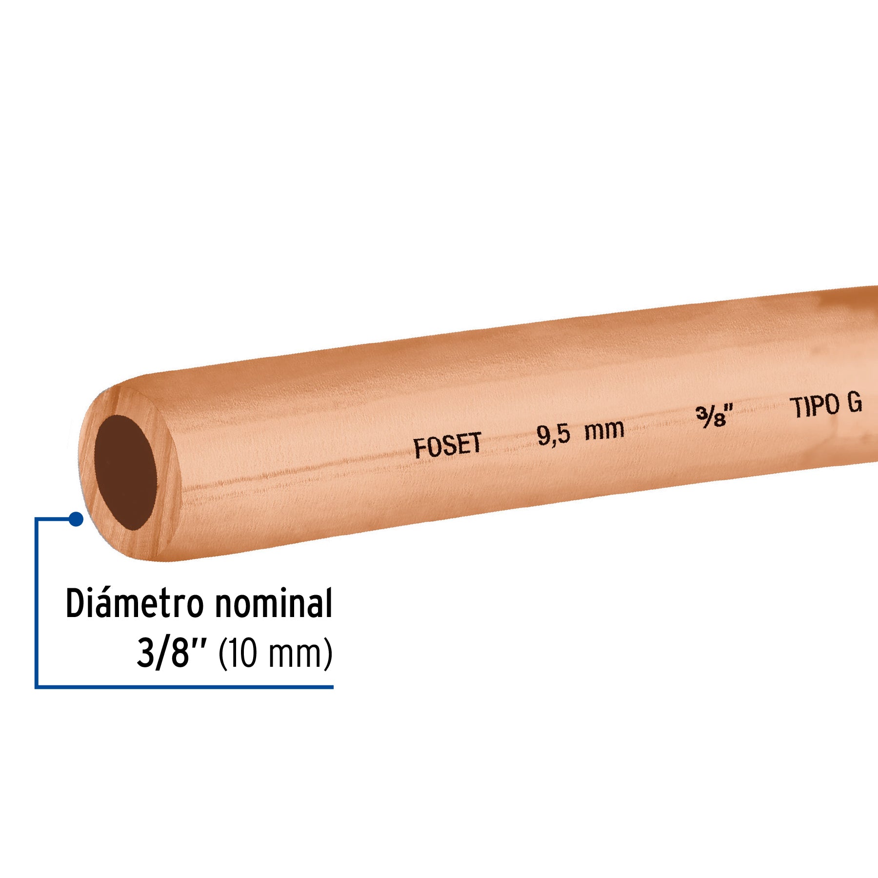 Tubo flexible de cobre 3/8", rollo de 15m, 2.6kg, FOSET