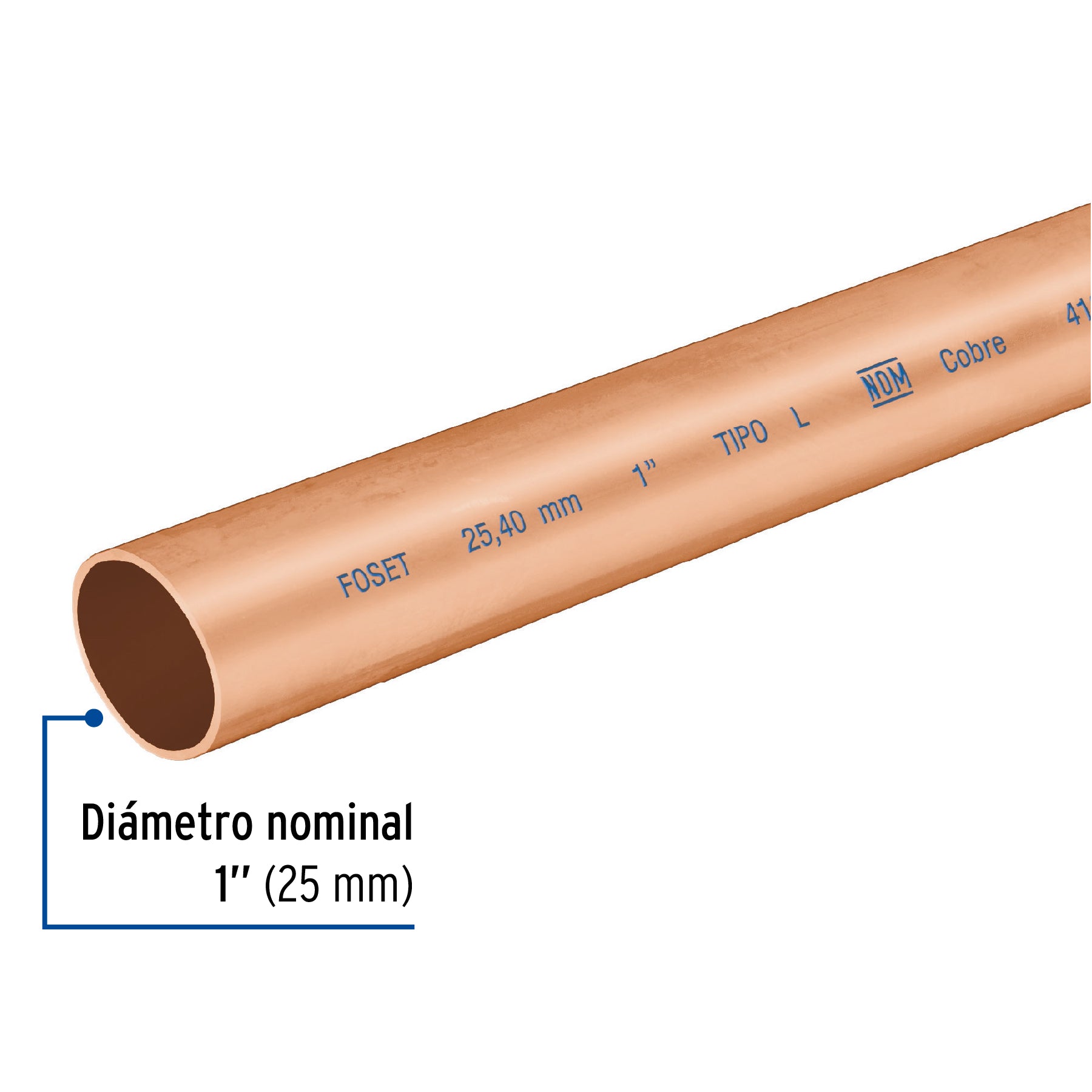 Tubo rígido de cobre 1" tipo "L", 3m, 2.9kg, FOSET