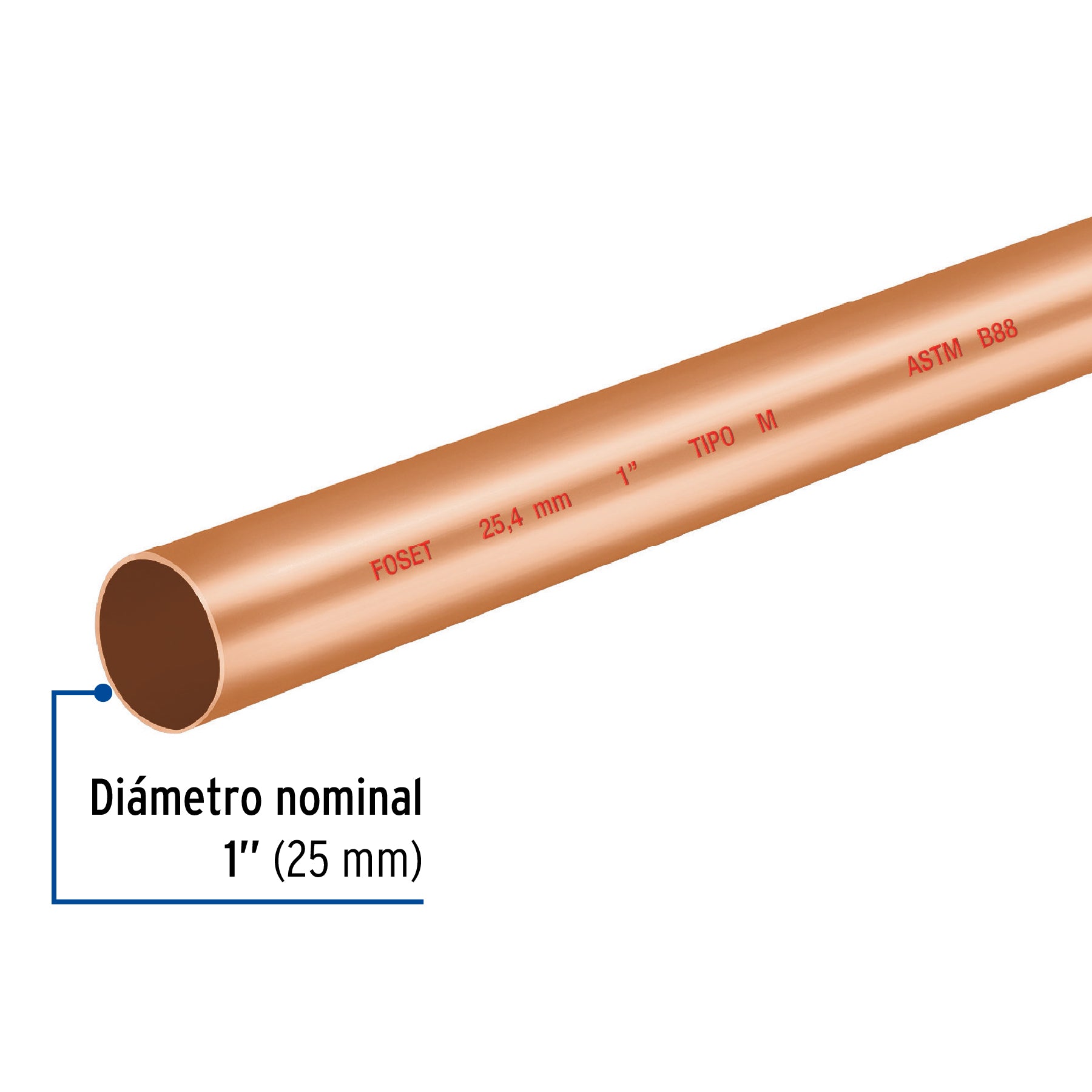 Tubo rígido de cobre 1" tipo "M", 3m, 2.0kg, FOSET