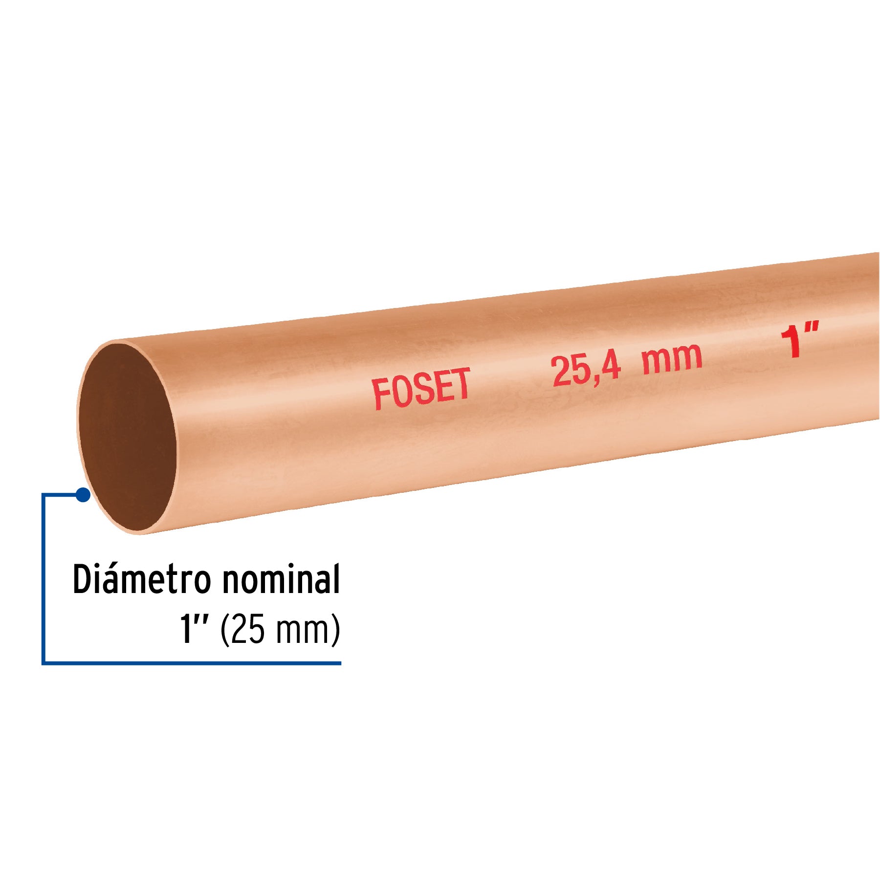 Tubo rígido de cobre 1" tipo "N", 3m, 1.4kg, FOSET
