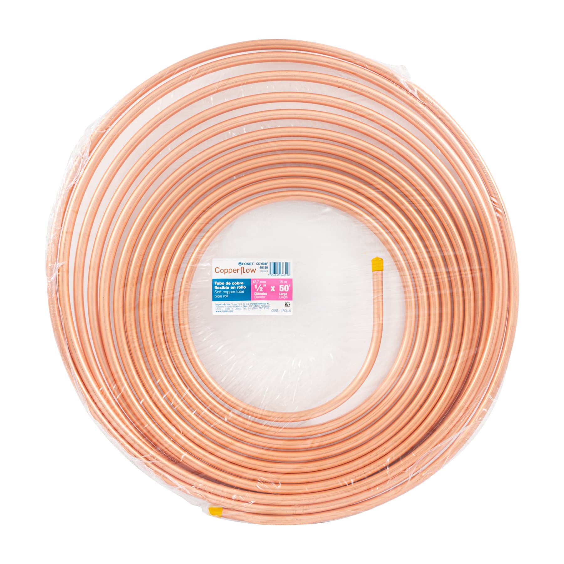 Tubo flexible de cobre 1/2", rollo de 15m, 3.7kg, FOSET