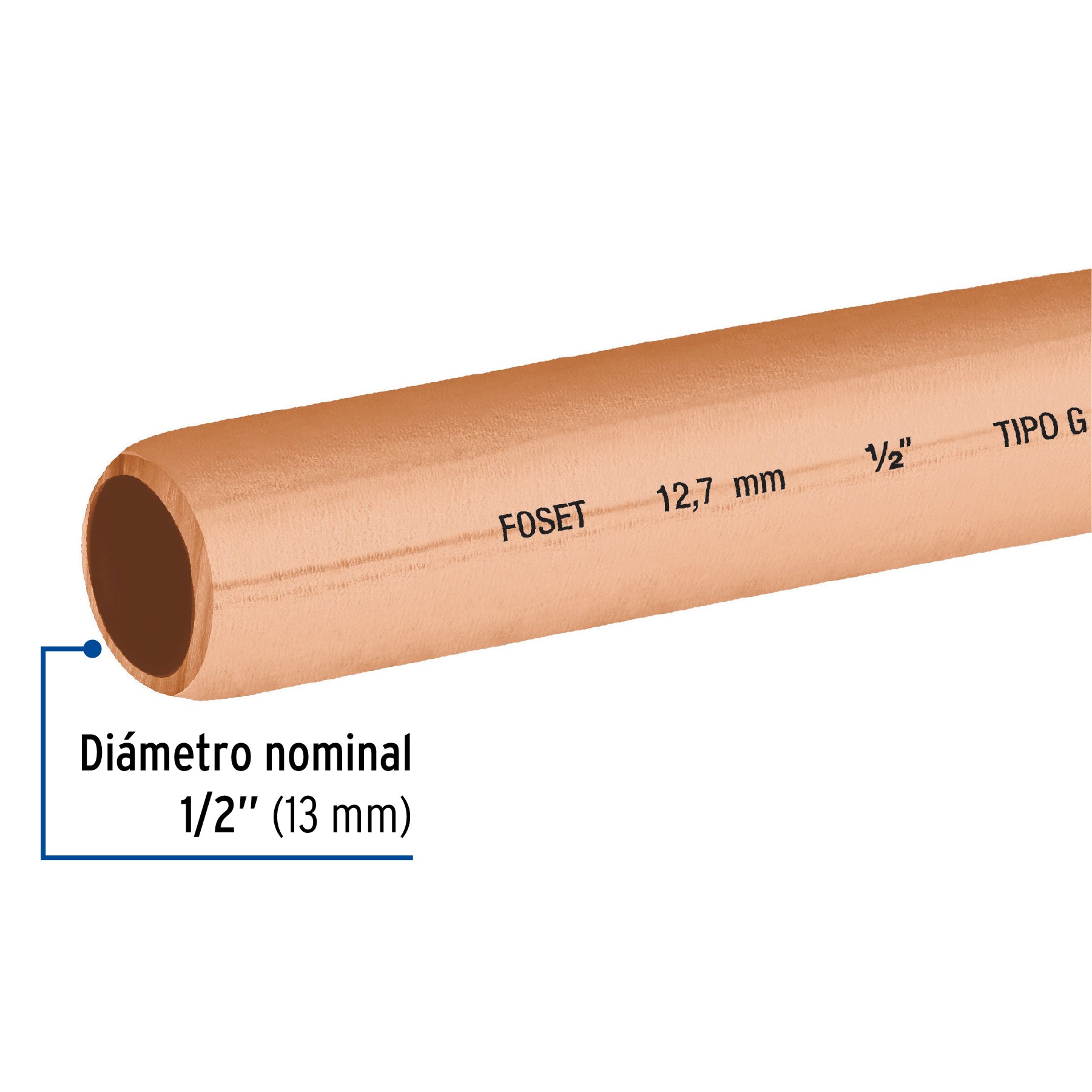Tubo flexible de cobre 1/2", rollo de 15m, 3.7kg, FOSET