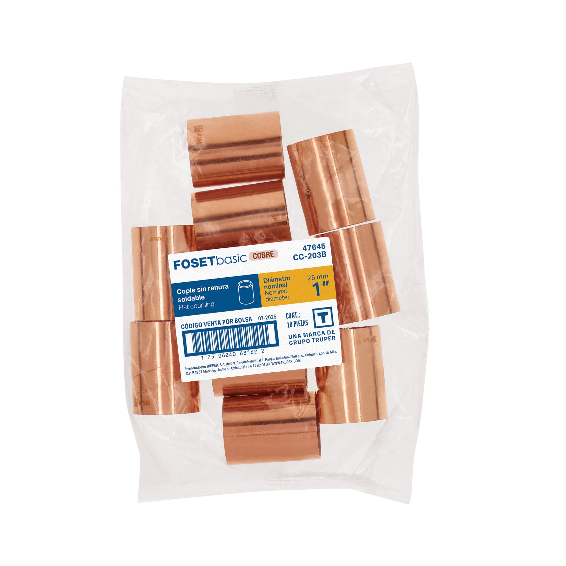 Cople de cobre 1", sin ranura, FOSET BASIC