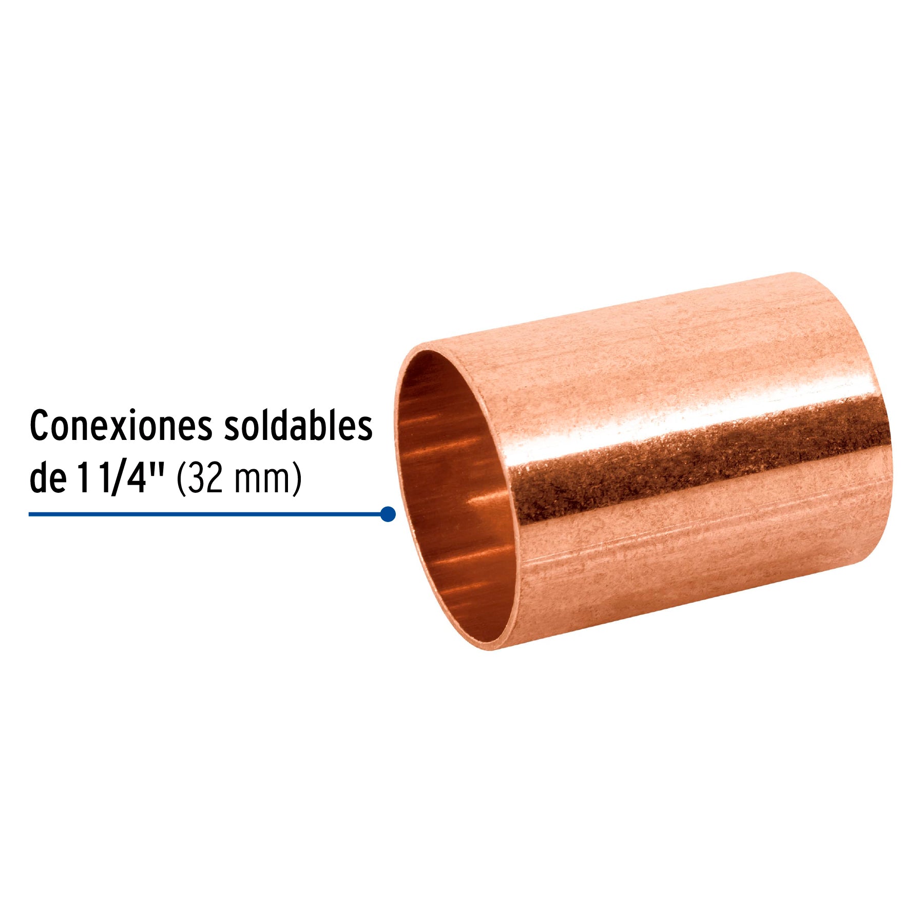 Cople de cobre 1-1/4", sin ranura, FOSET