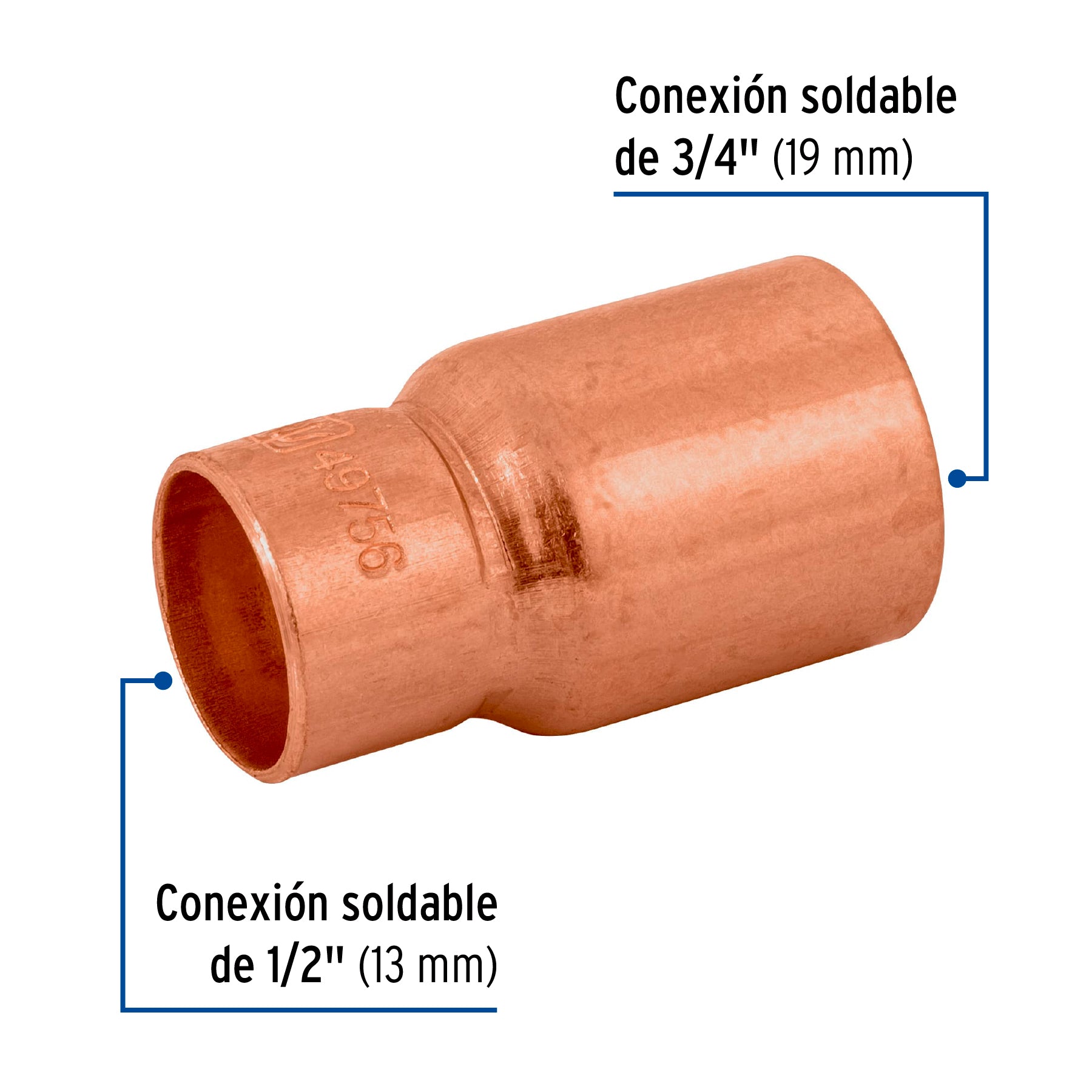 Reducción bushing de cobre 3/4 x 1/2", FOSET