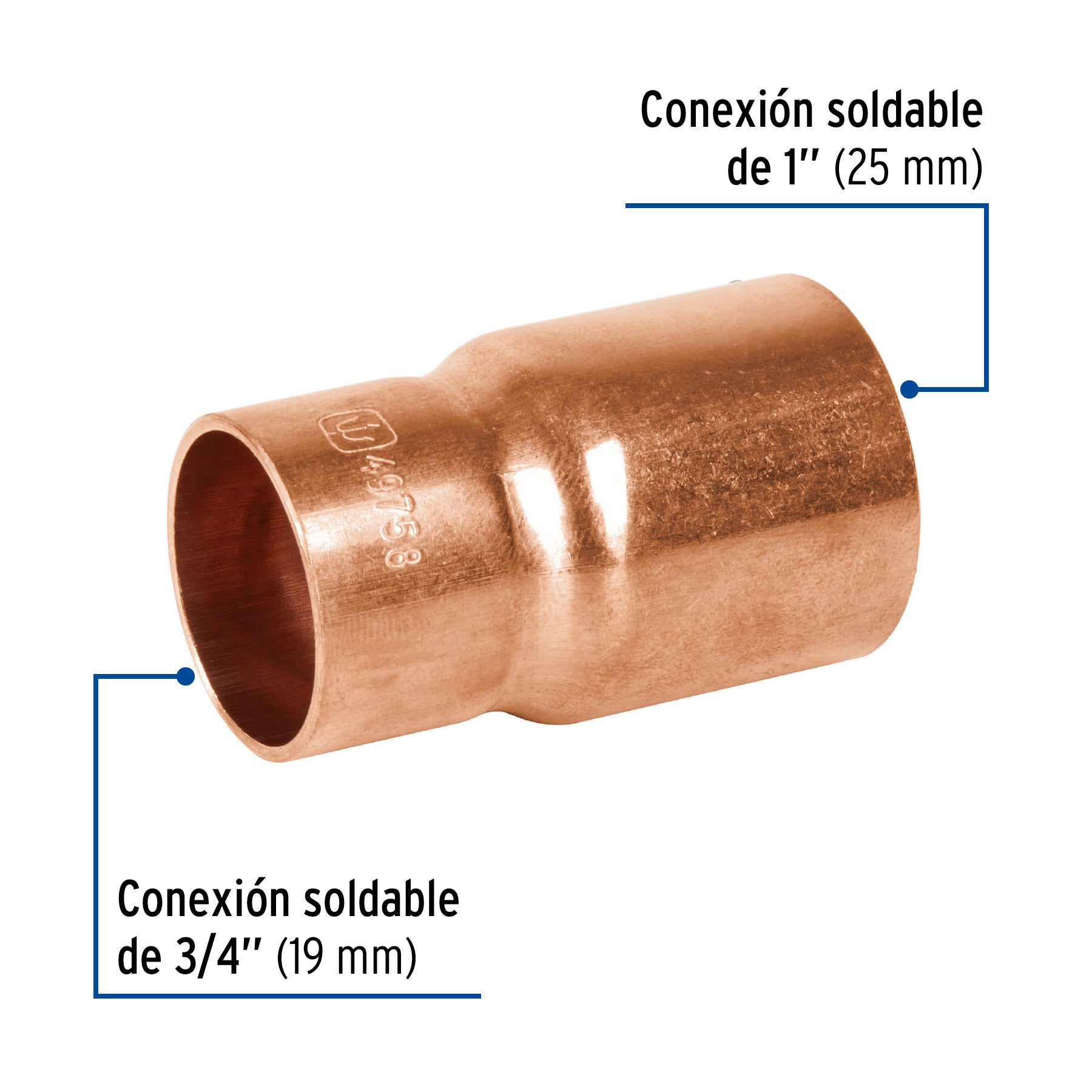 Reducción bushing de cobre, 1 x 3/4", FOSET