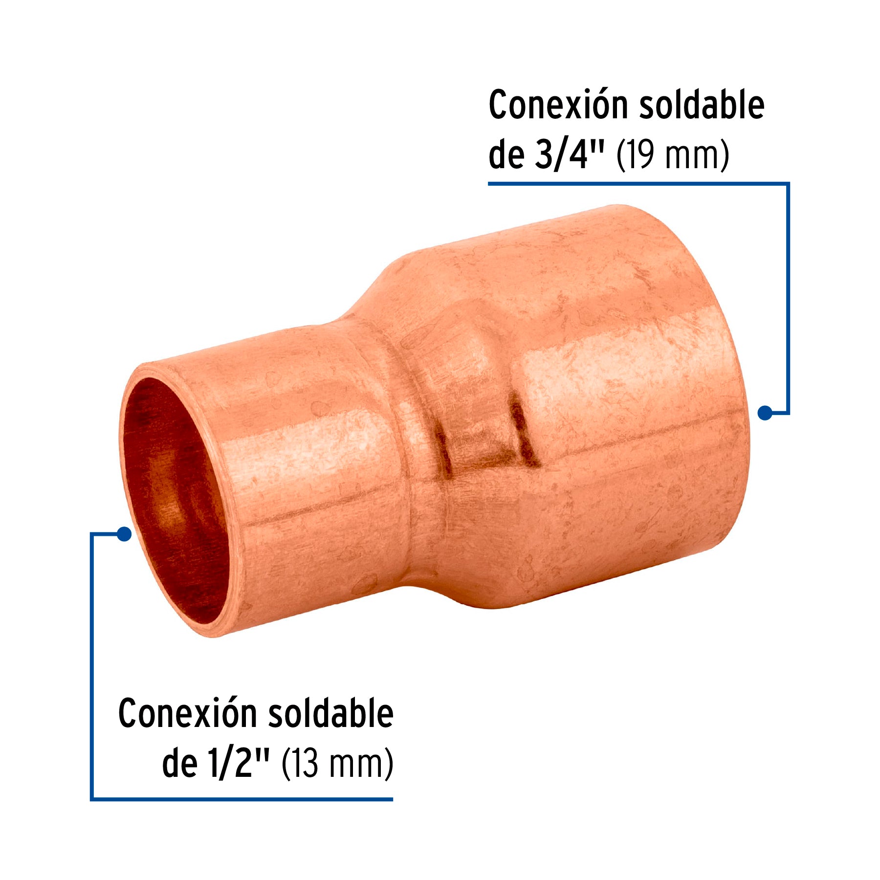 Reducción campana de cobre 3/4 x 1/2", FOSET