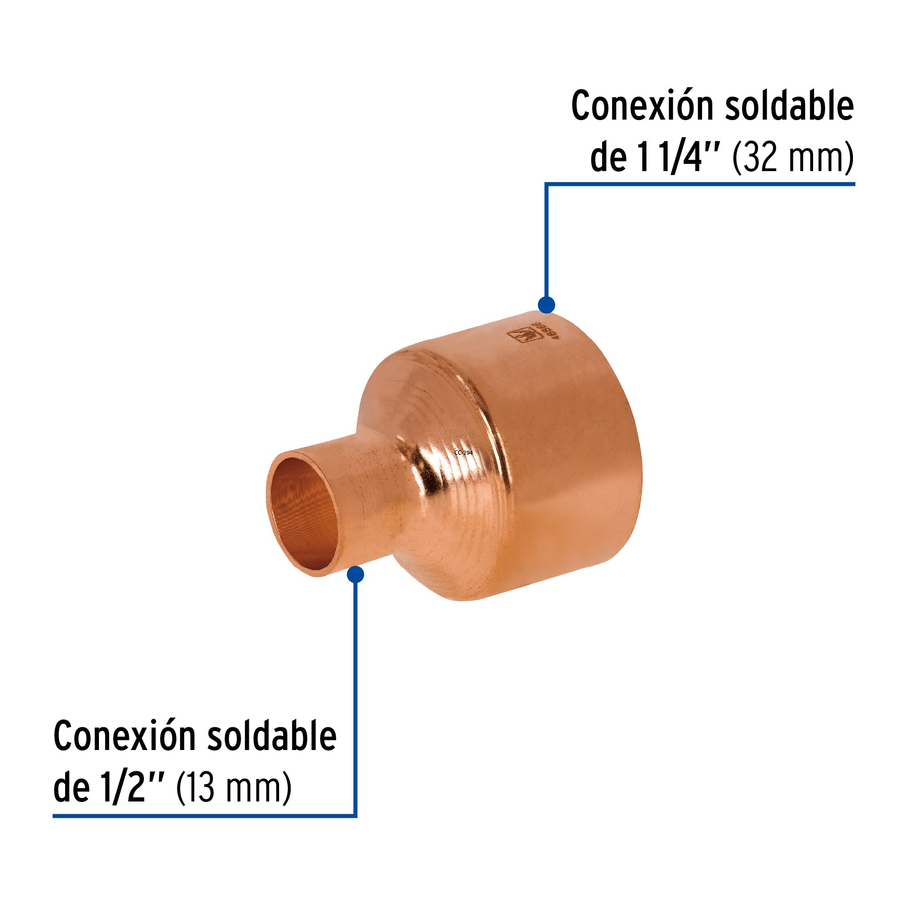 Reducción campana de cobre 1-1/4 x 1/2", FOSET