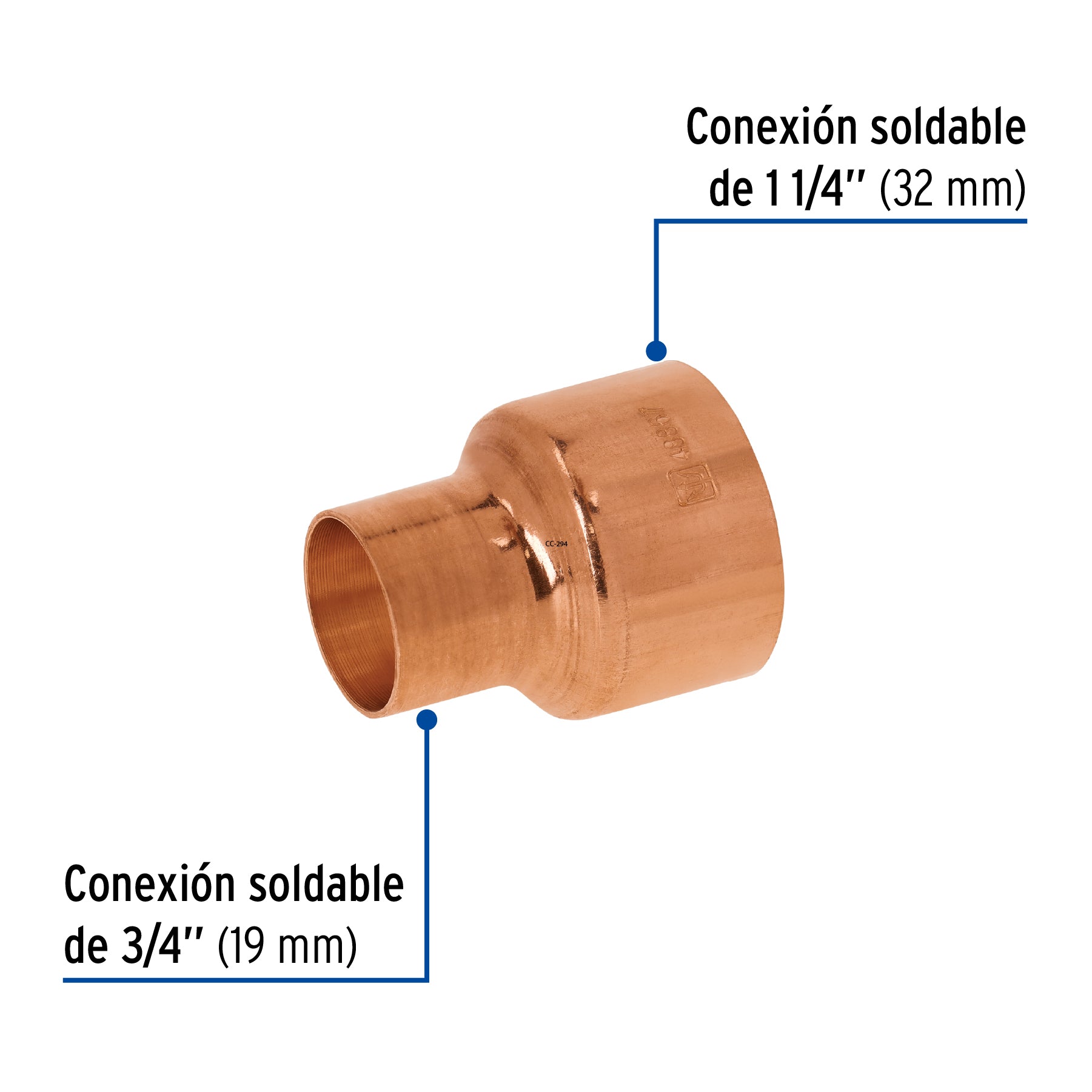 Reducción campana de cobre 1-1/4 x 3/4", FOSET