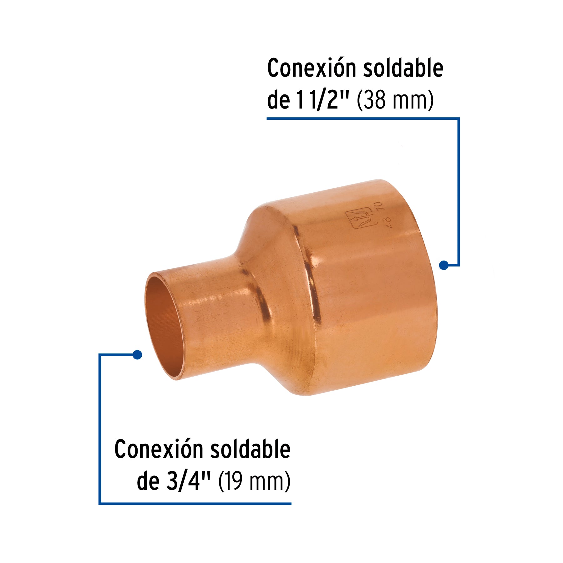Reducción campana de cobre 1-1/2 x 3/4", FOSET