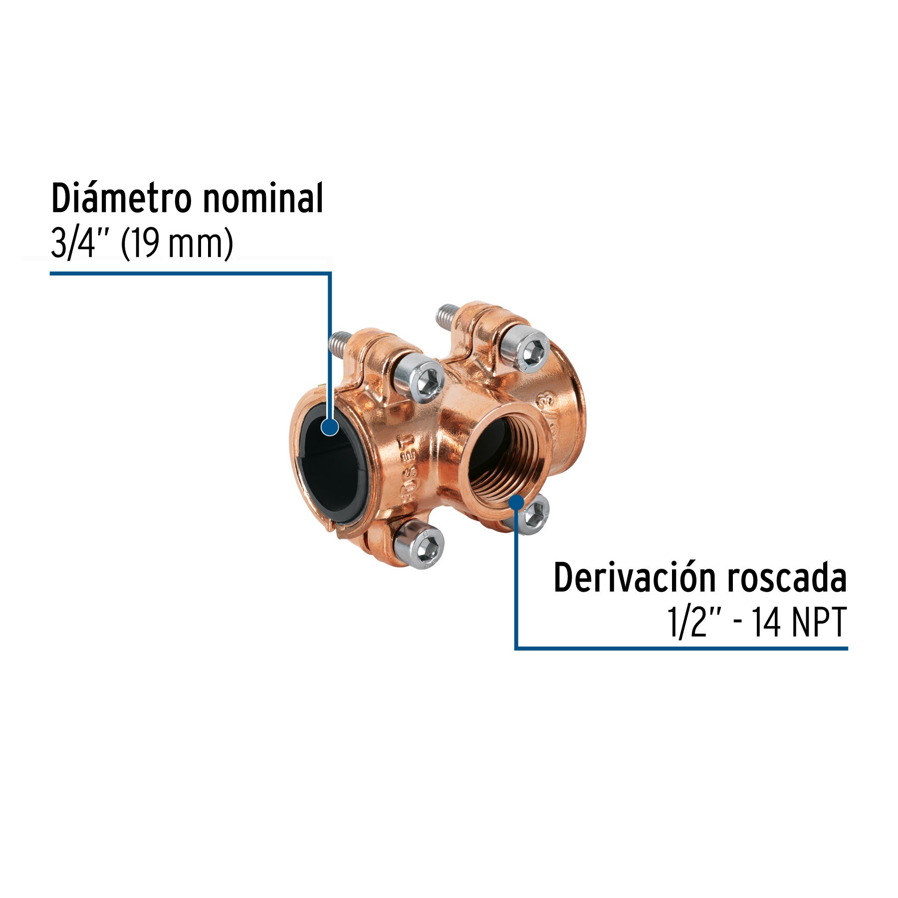 Abrazadera con derivación 3/4x1/2x3/4", FOSET