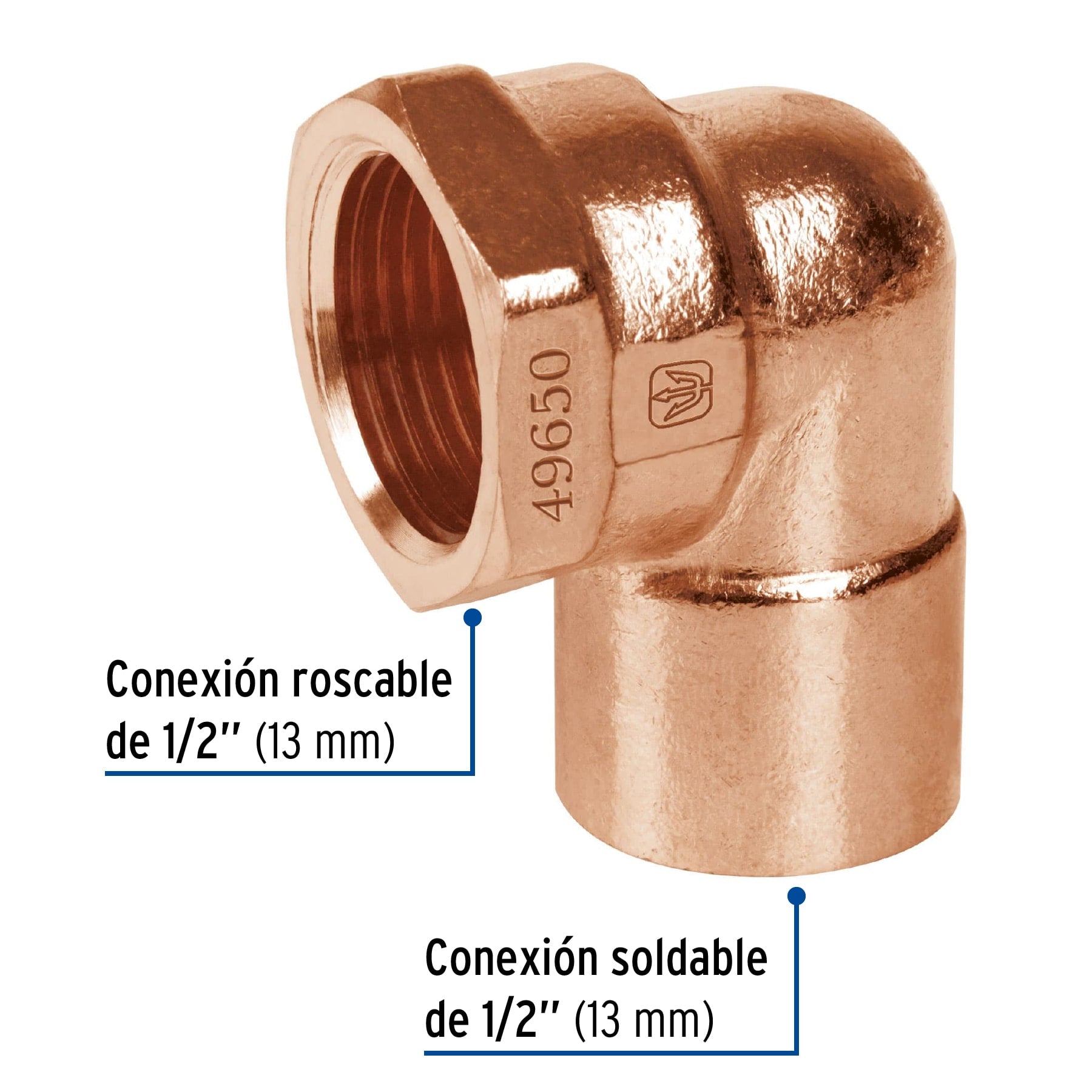 Codo 90° de cobre, rosca interior 1/2", FOSET