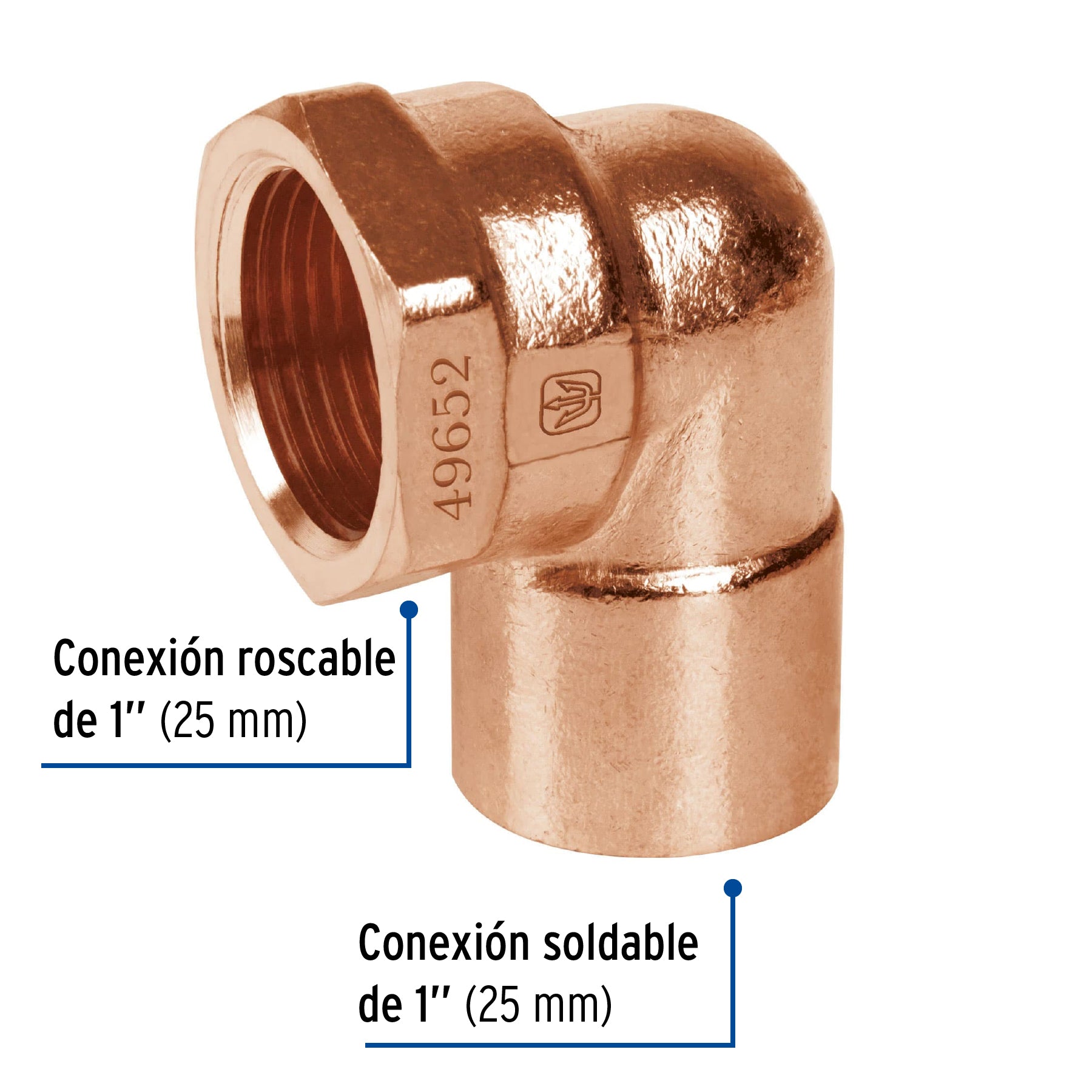 Codo 90° de cobre, rosca interior 1", FOSET