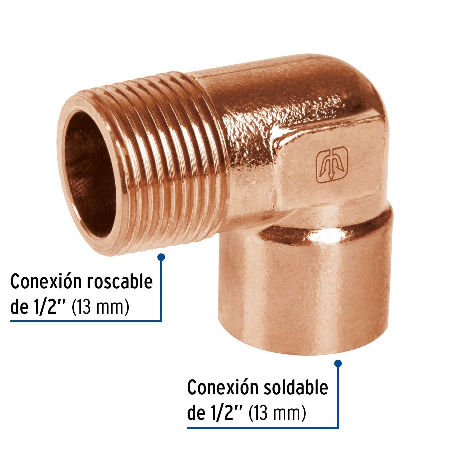 Codo 90° de cobre, rosca exterior 1/2", FOSET