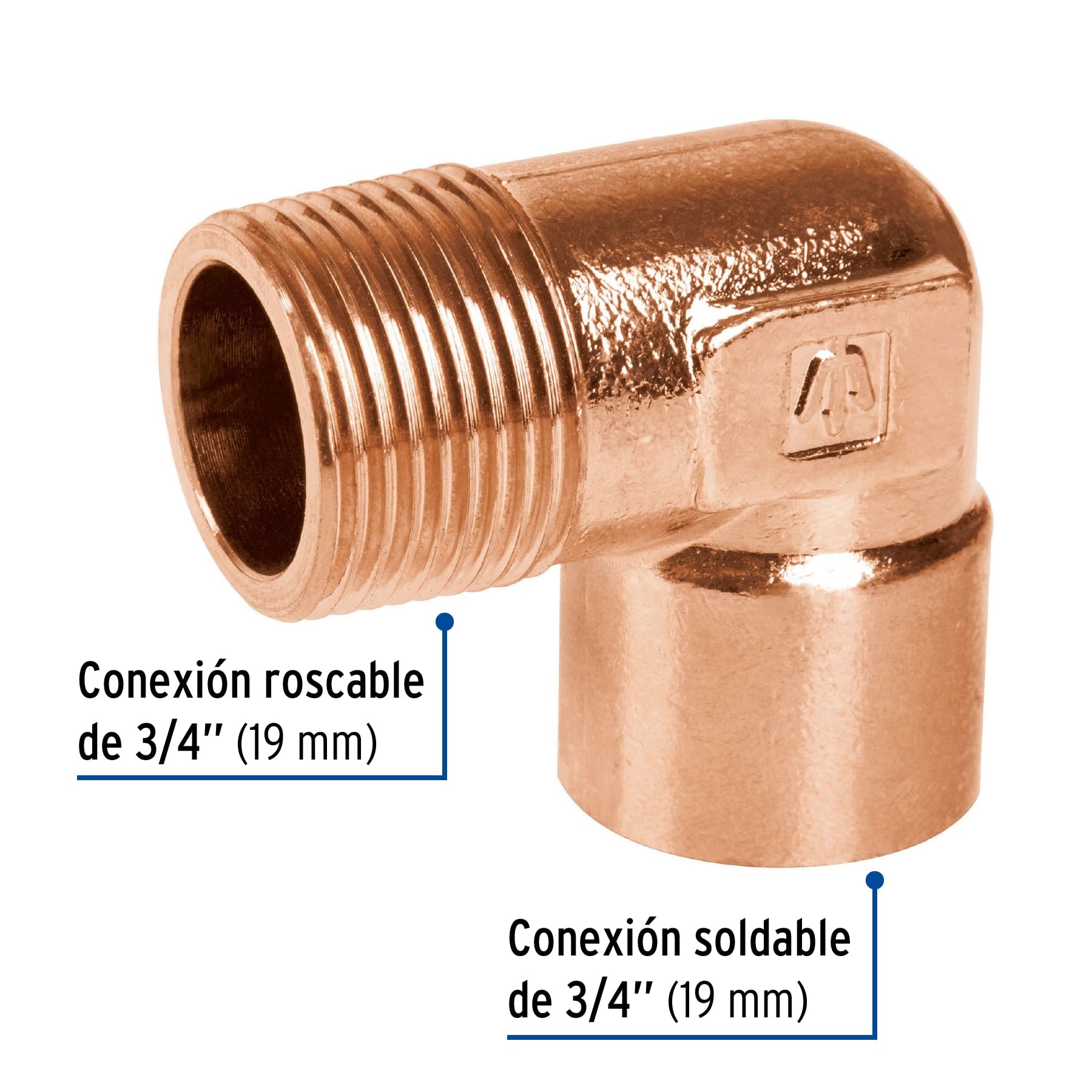 Codo 90° de cobre, rosca exterior 3/4", FOSET