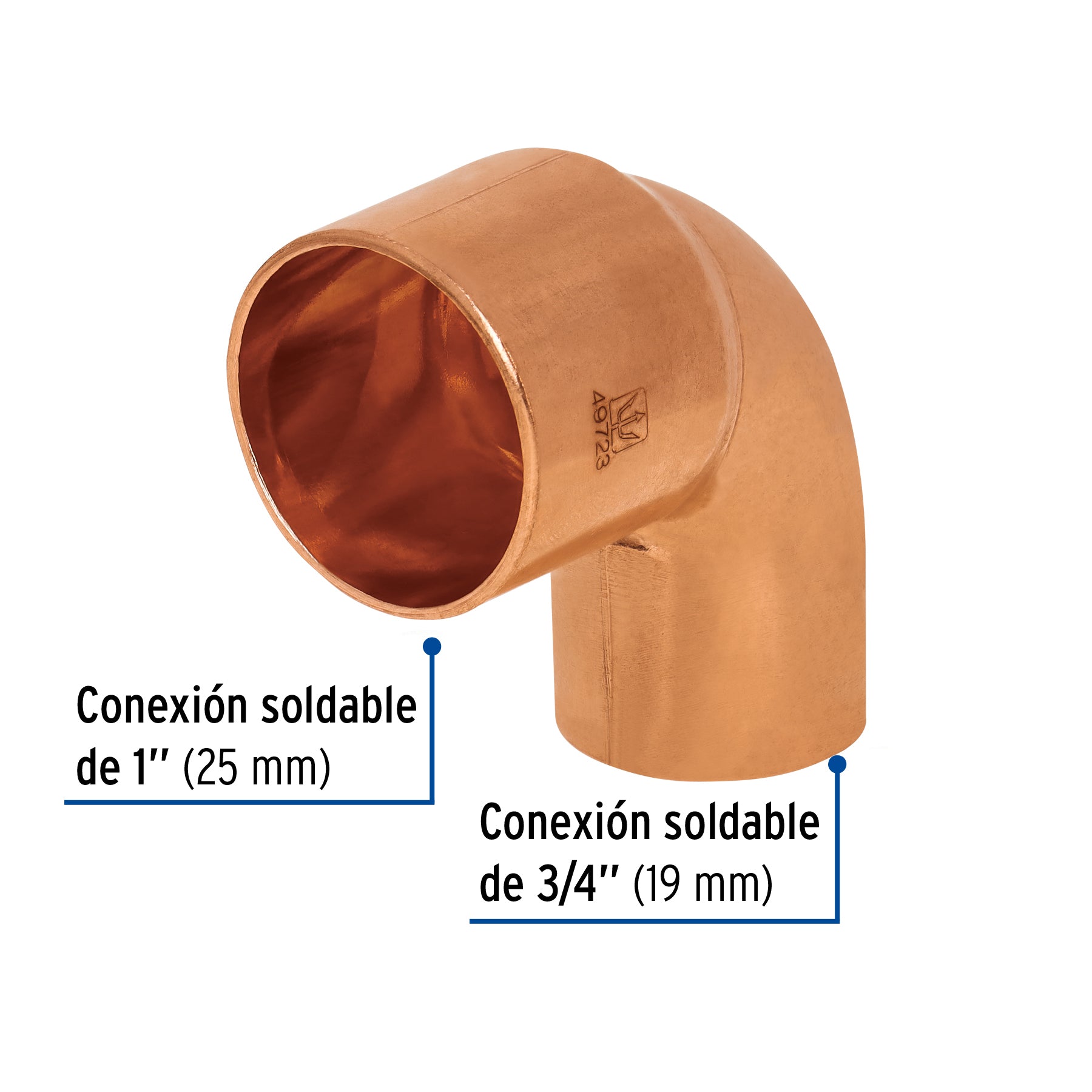 Codo 90° reducción de cobre de 1" x 3/4", FOSET