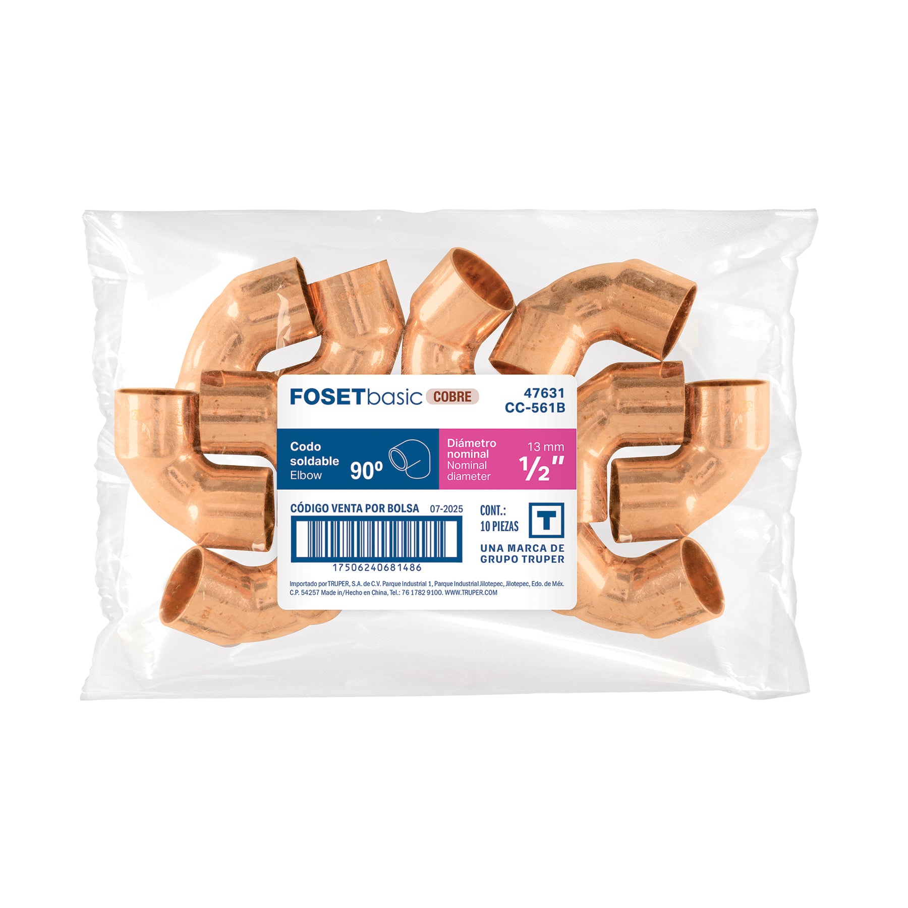 Codo 90° de cobre 1/2", FOSET BASIC
