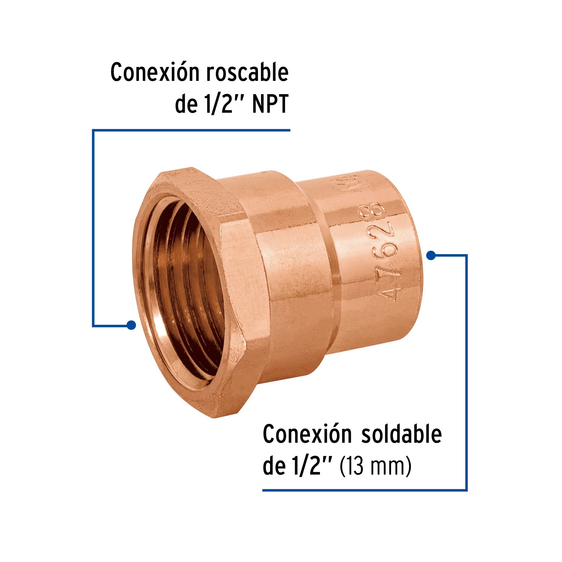 Conector de cobre de rosca interior 1/2", FOSET BASIC