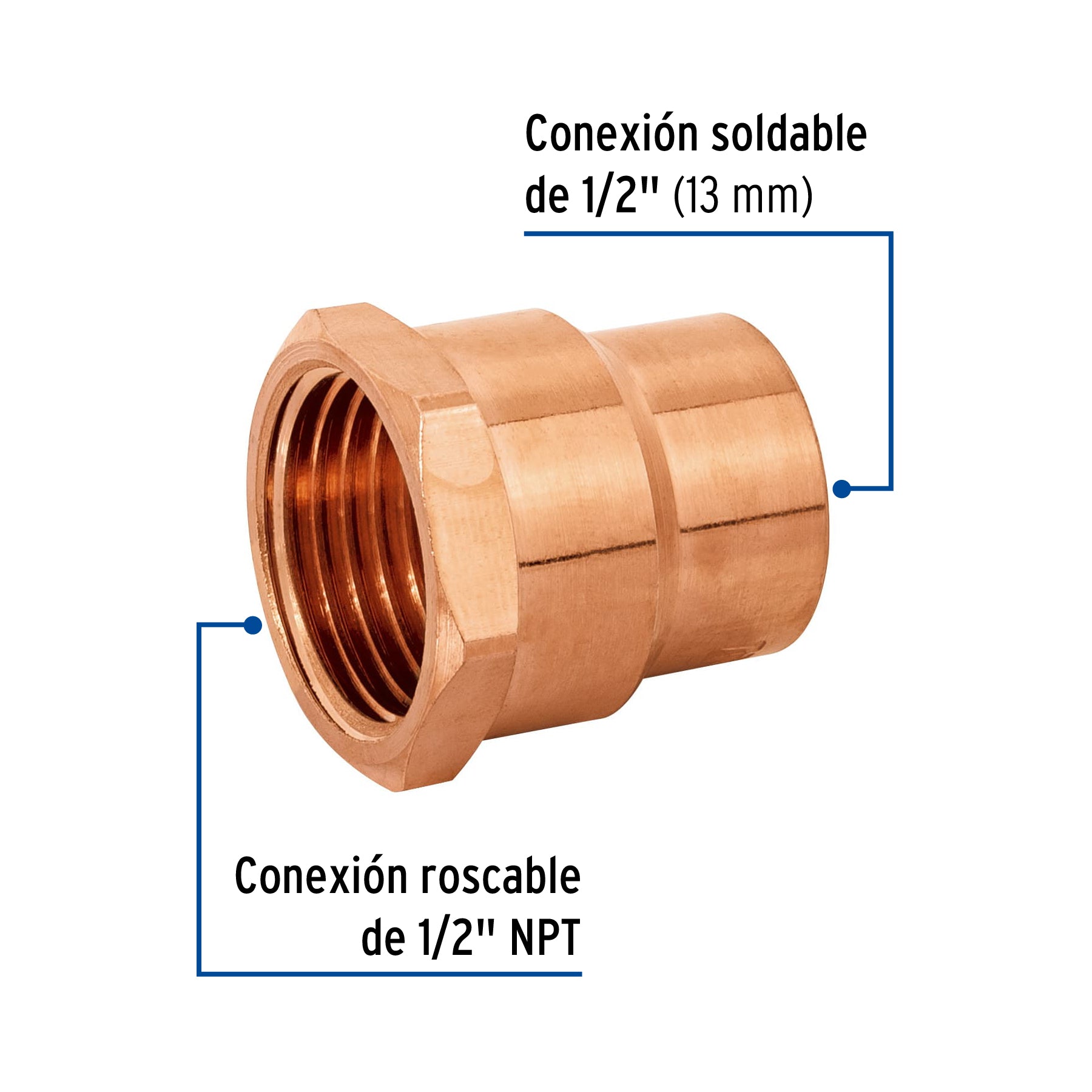 Conector de cobre, rosca interior 1/2", FOSET