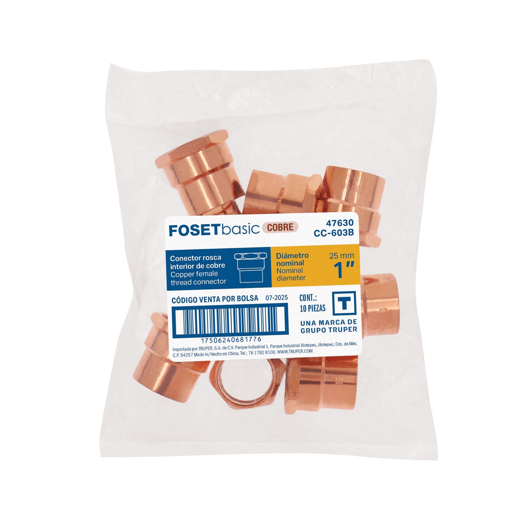 Conector de cobre de rosca interior 1", FOSET BASIC