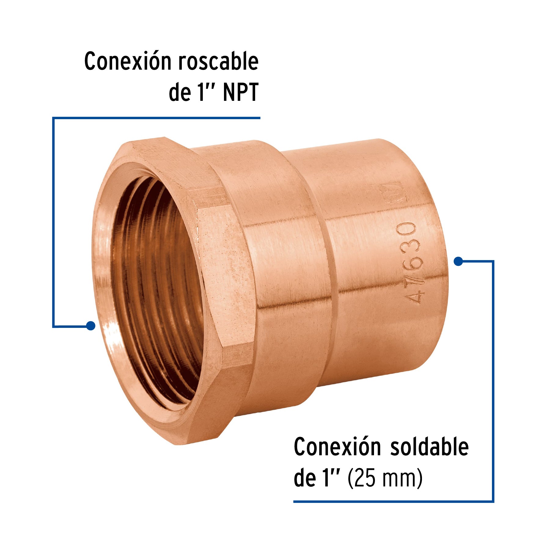 Conector de cobre de rosca interior 1", FOSET BASIC