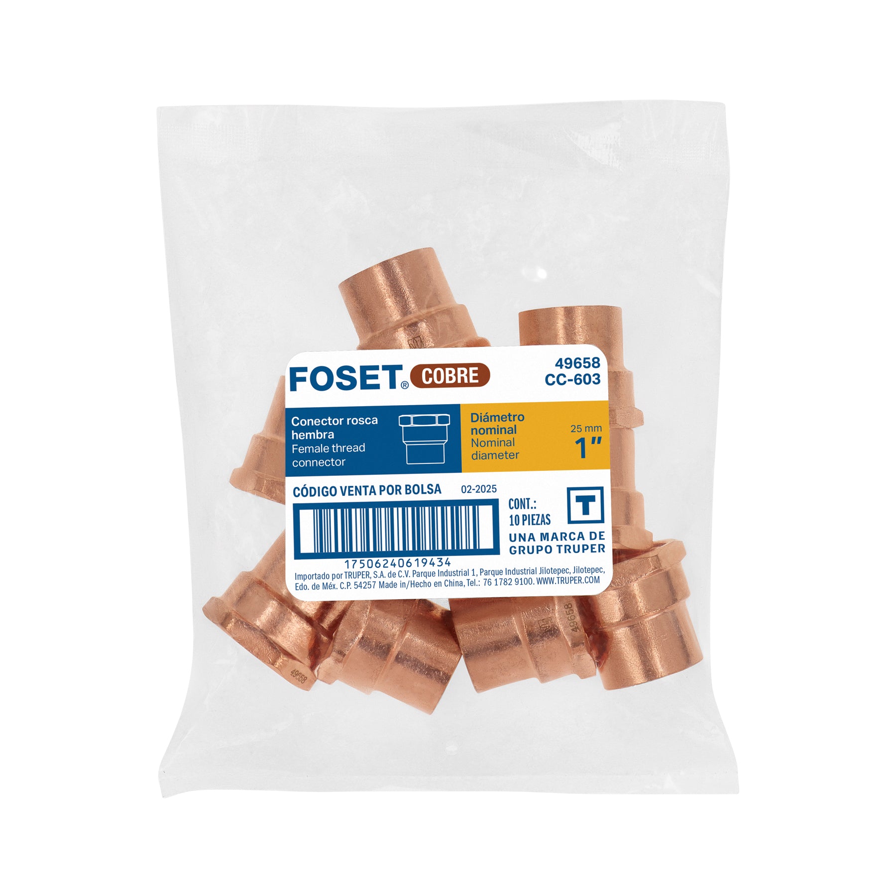Conector de cobre, rosca interior 1", FOSET