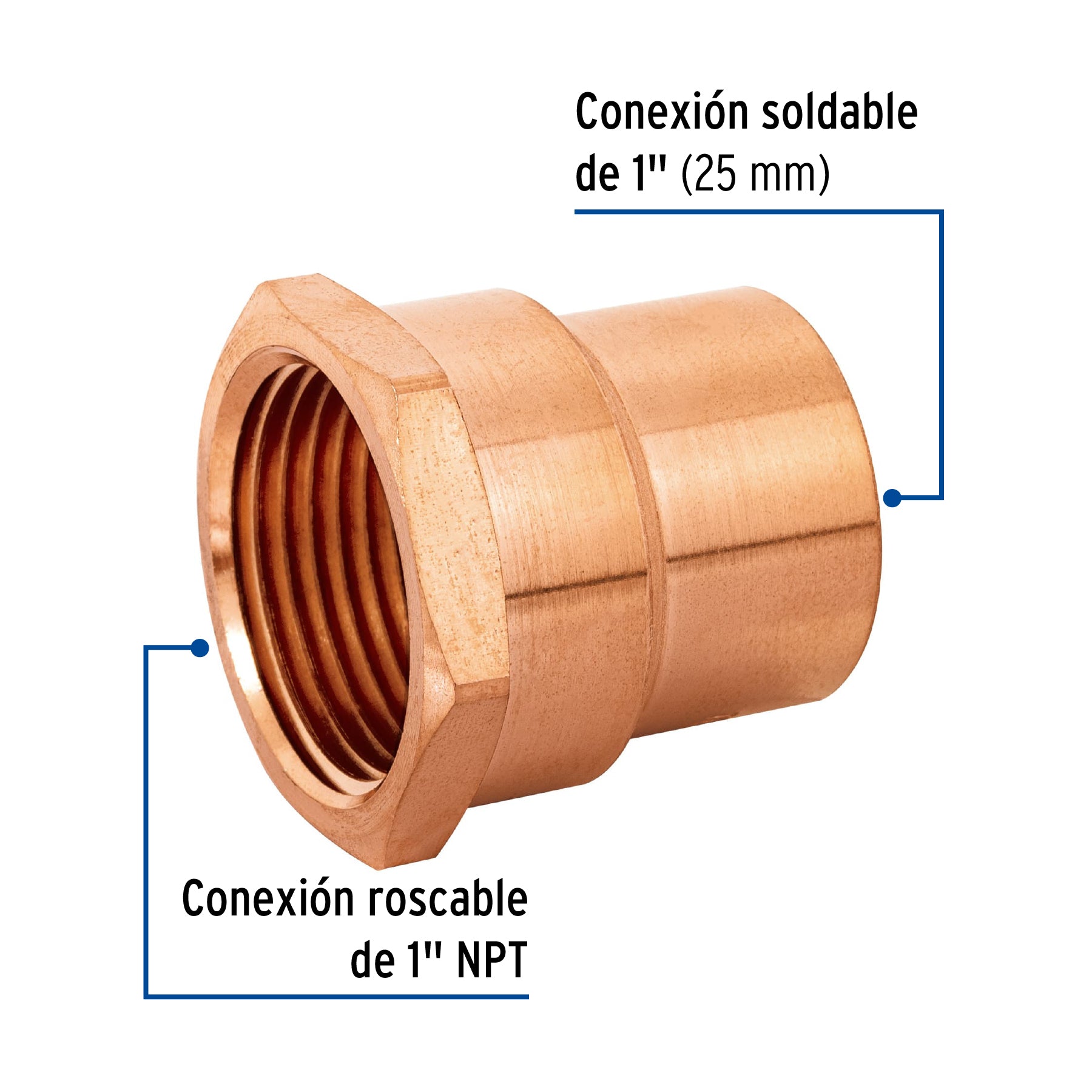 Conector de cobre, rosca interior 1", FOSET