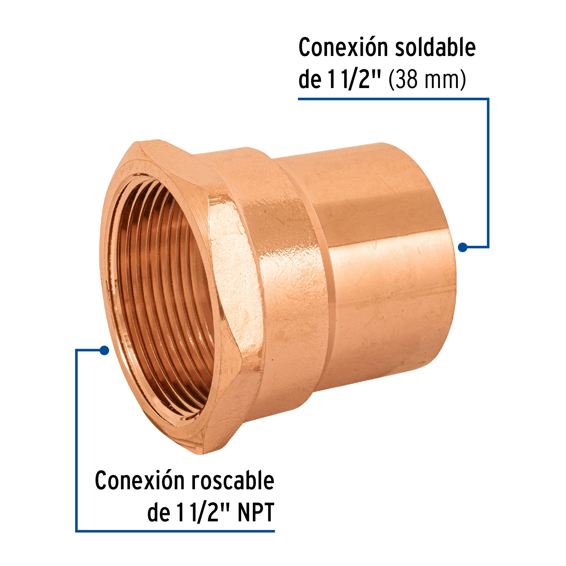 Conector de cobre, rosca interior 1-1/2", FOSET