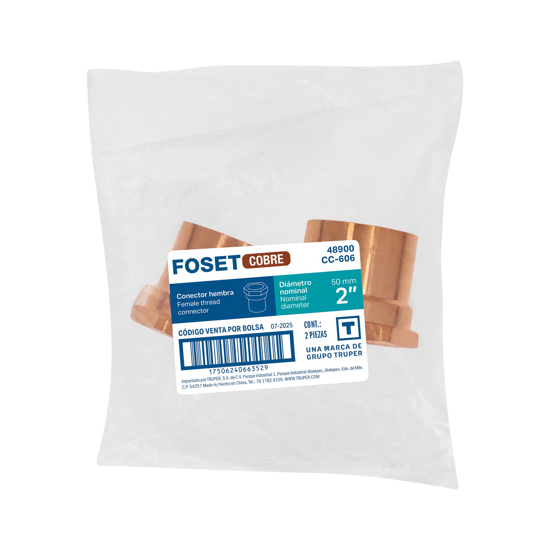 Conector de cobre, rosca interior 2", FOSET