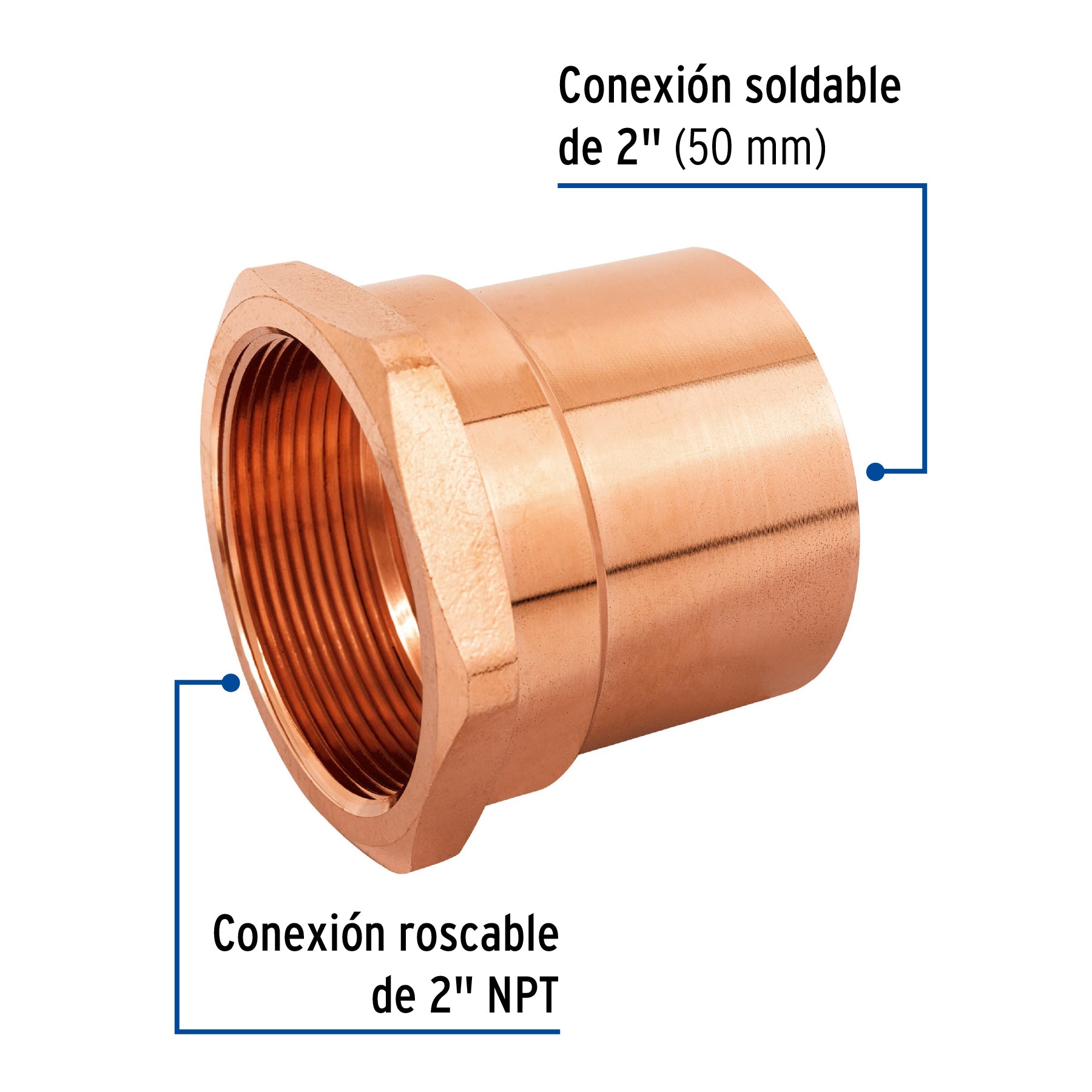 Conector de cobre, rosca interior 2", FOSET