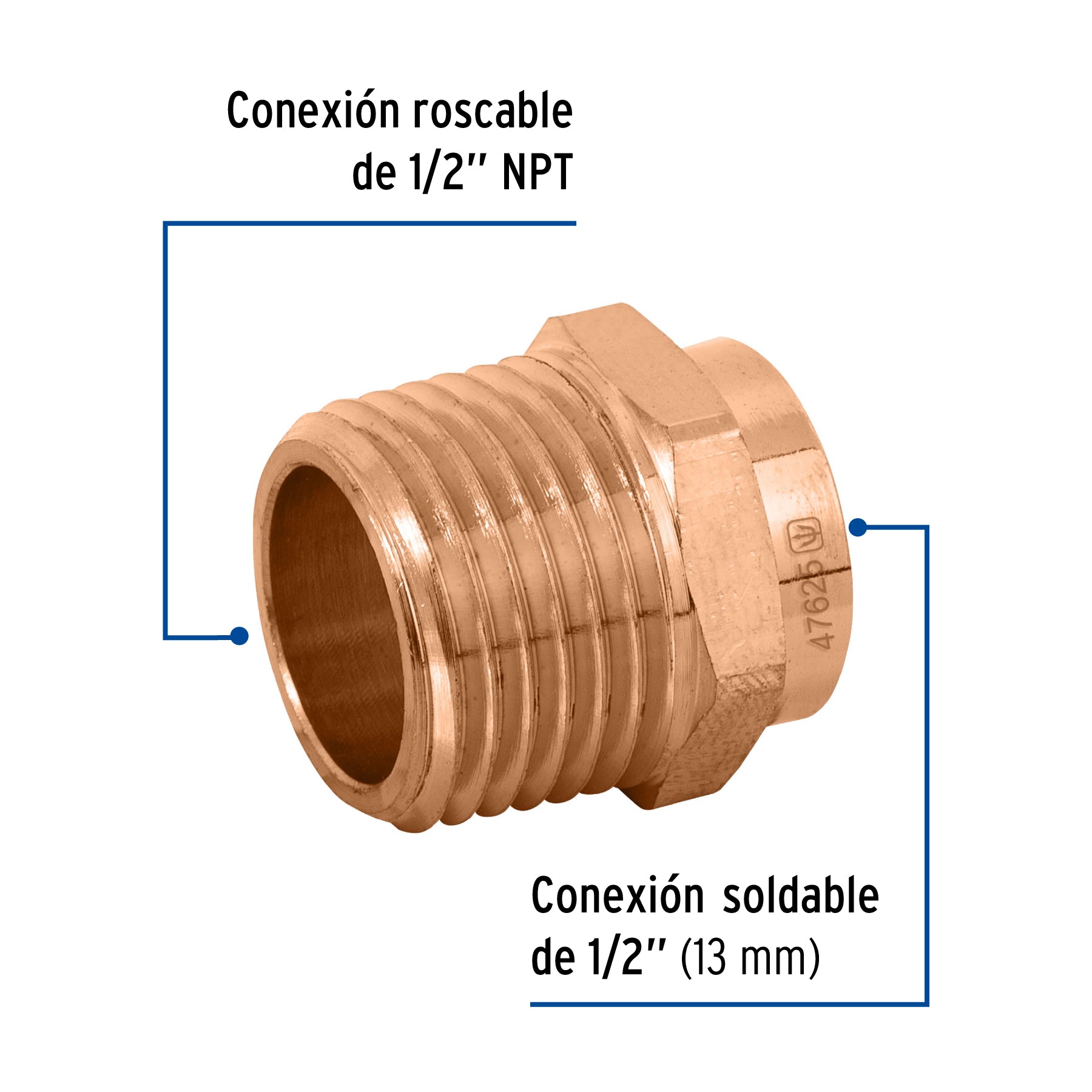 Conector de cobre de rosca exterior 1/2", FOSET BASIC