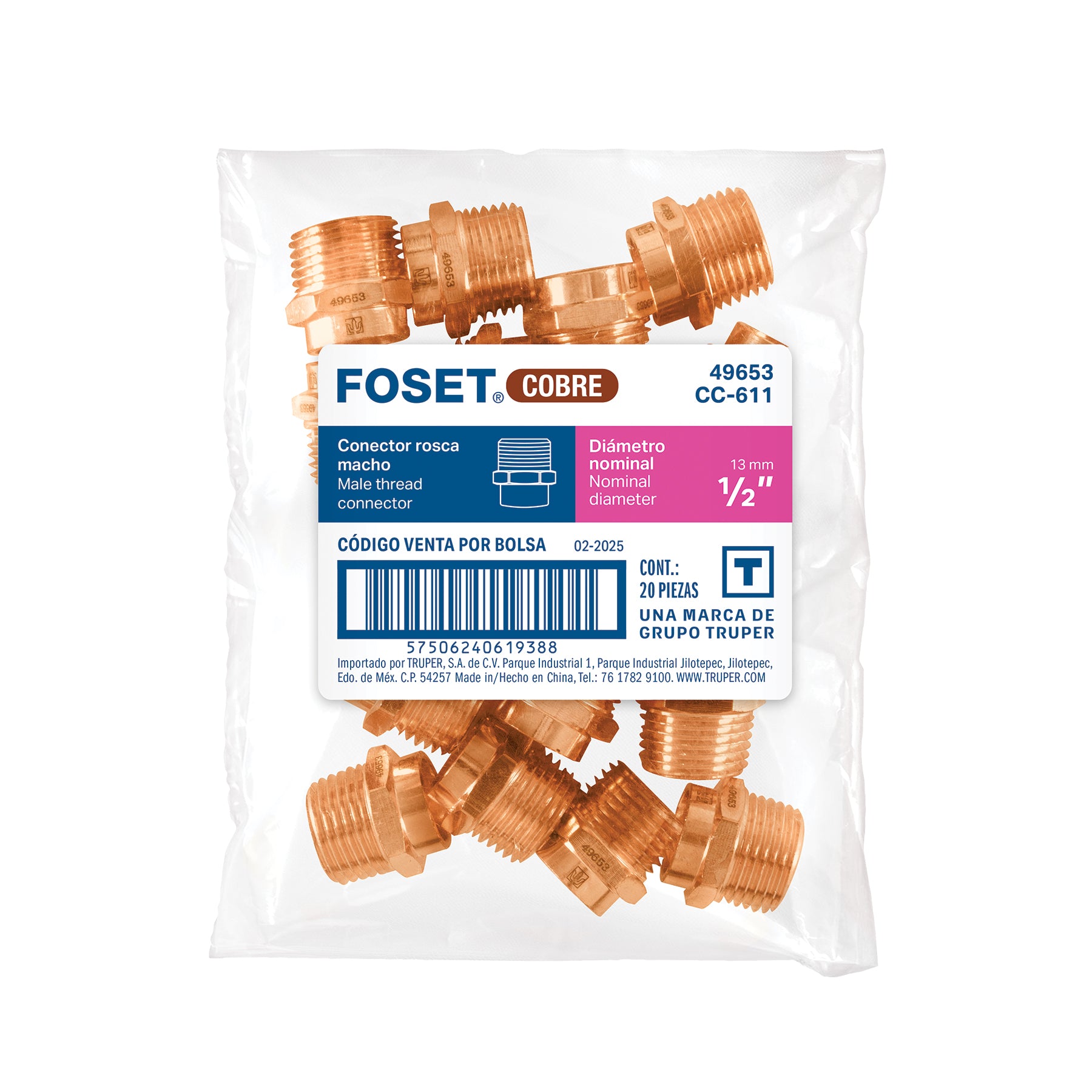 Conector de cobre, rosca exterior 1/2", FOSET