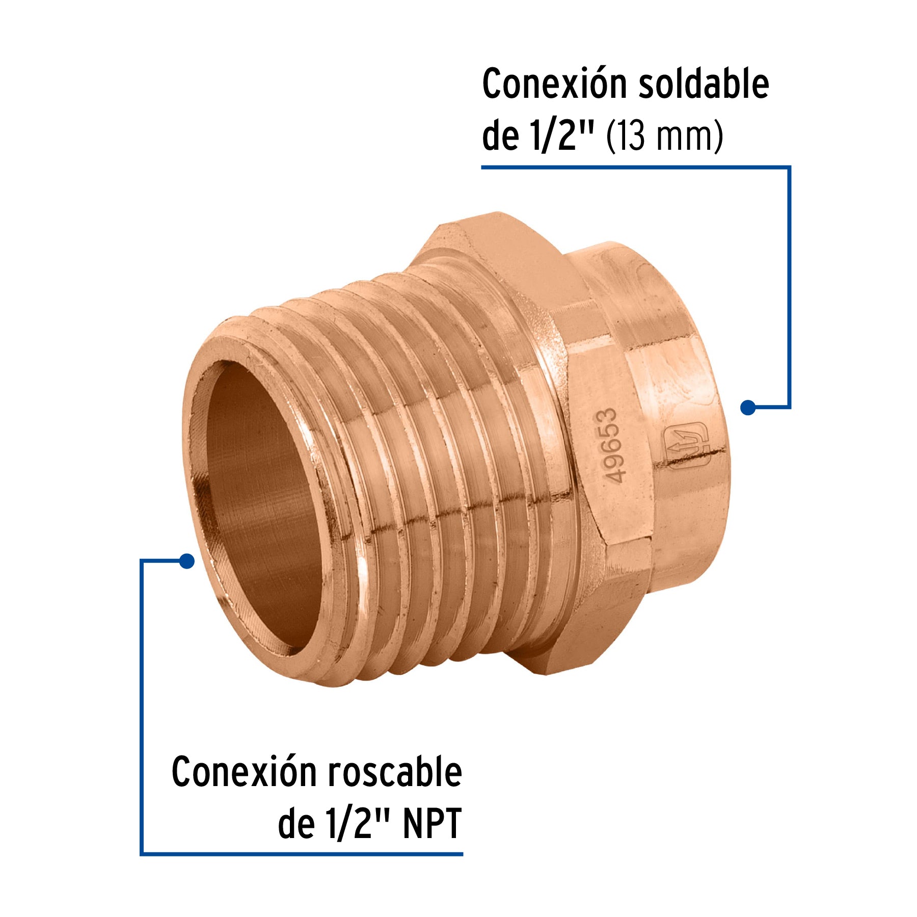 Conector de cobre, rosca exterior 1/2", FOSET