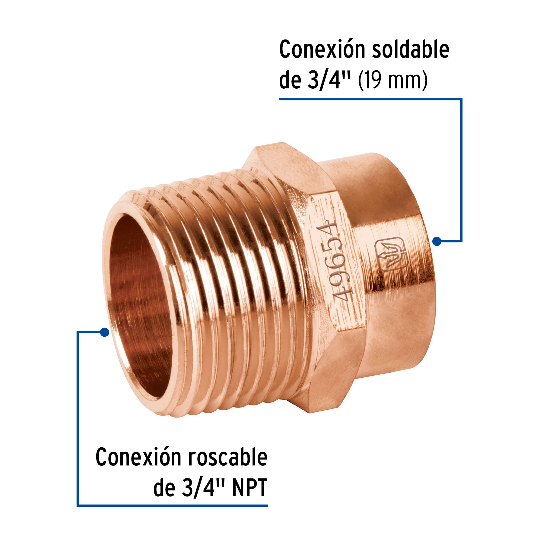 Conector de cobre, rosca exterior 3/4", FOSET
