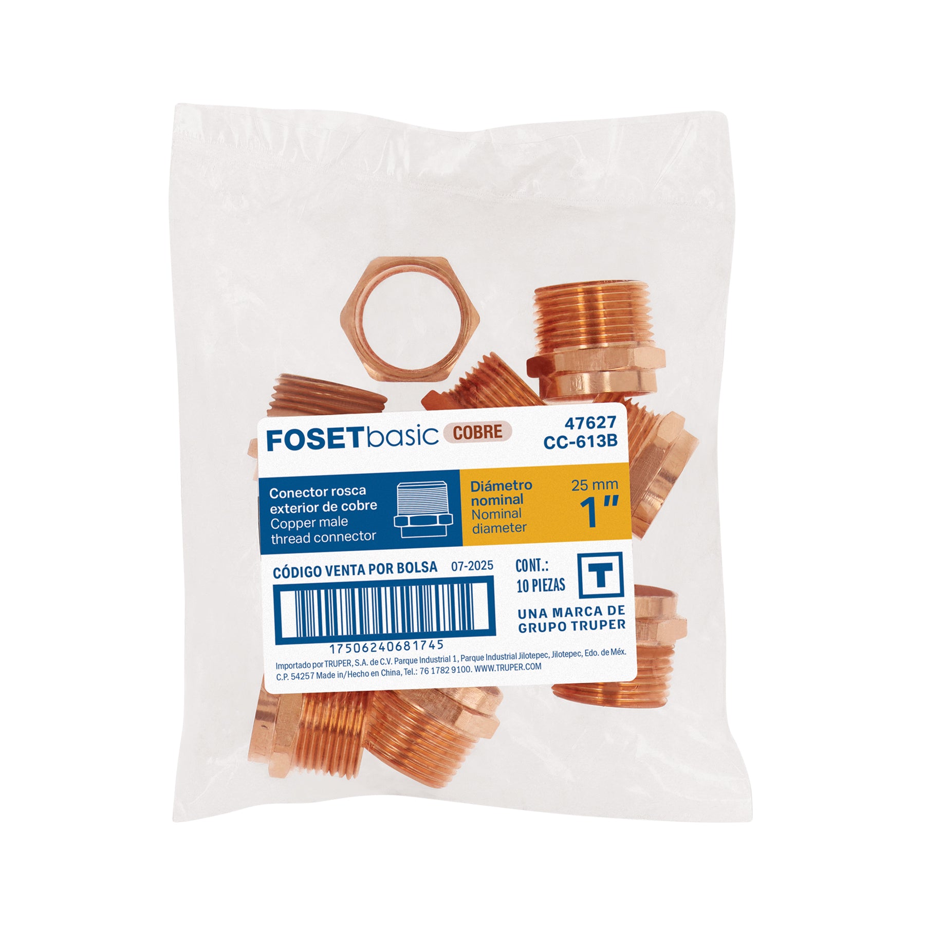 Conector de cobre de rosca exterior 1", FOSET BASIC