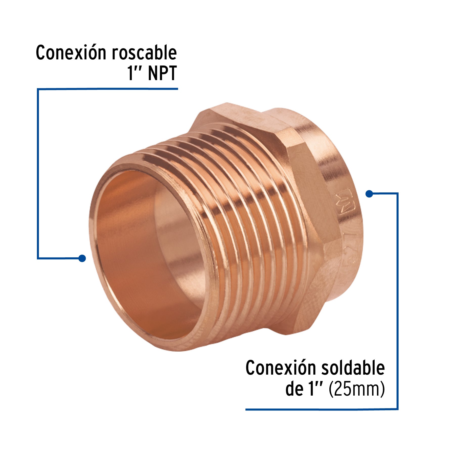 Conector de cobre de rosca exterior 1", FOSET BASIC