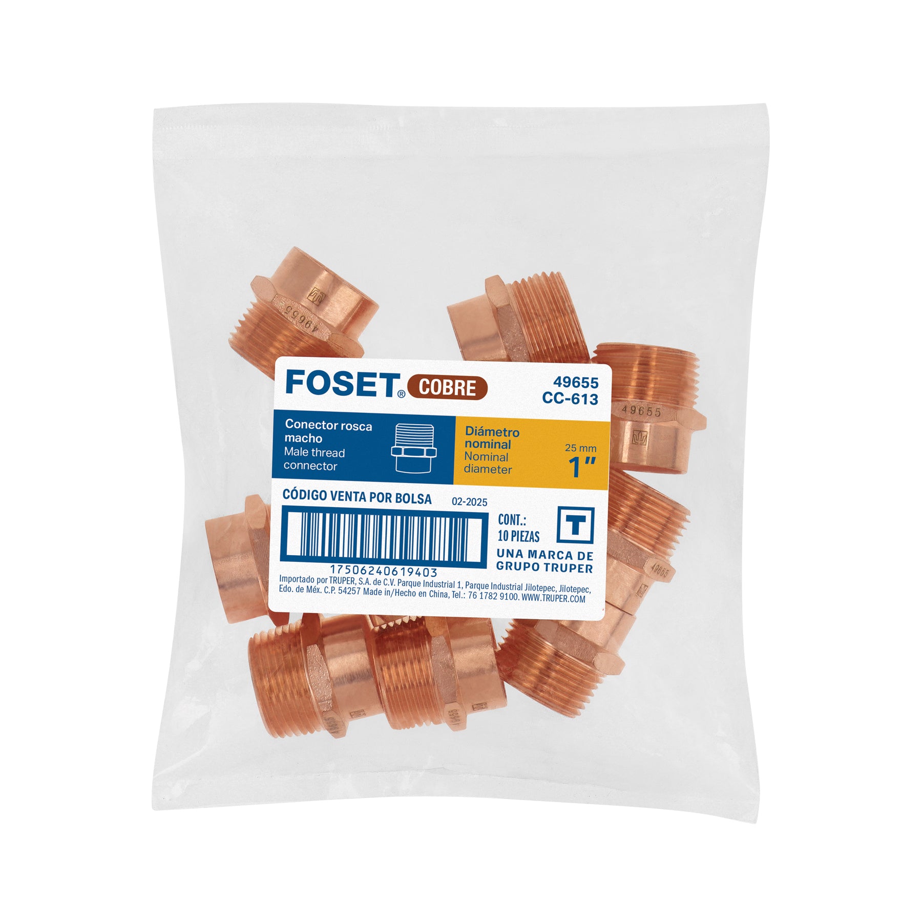 Conector de cobre, rosca exterior 1", FOSET