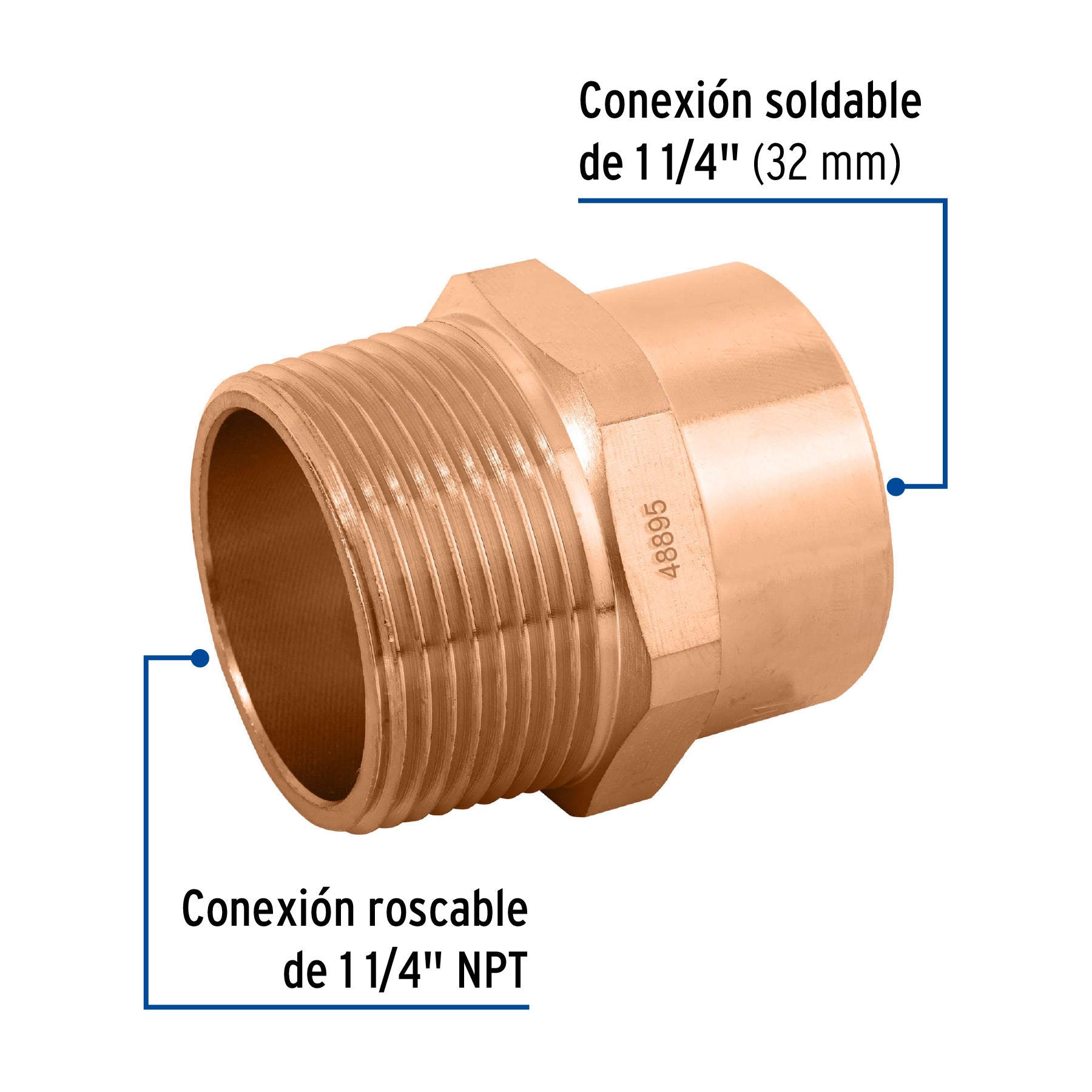 Conector de cobre, rosca exterior 1-1/4", FOSET