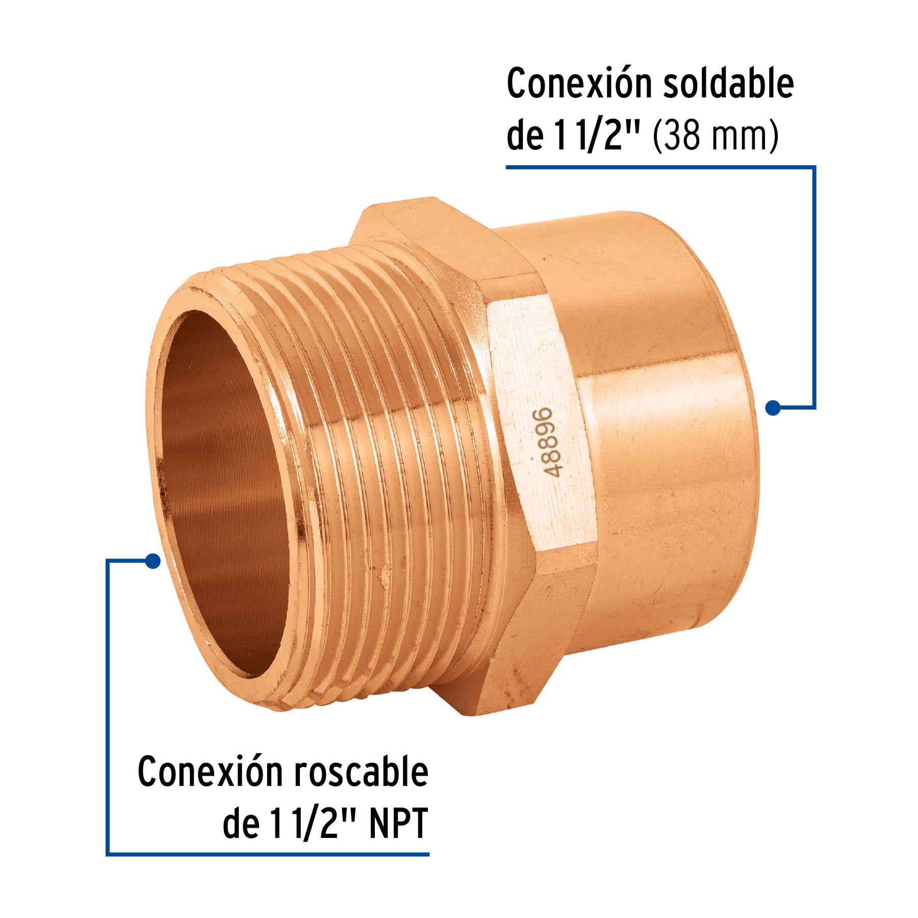 Conector de cobre, rosca exterior 1-1/2", FOSET