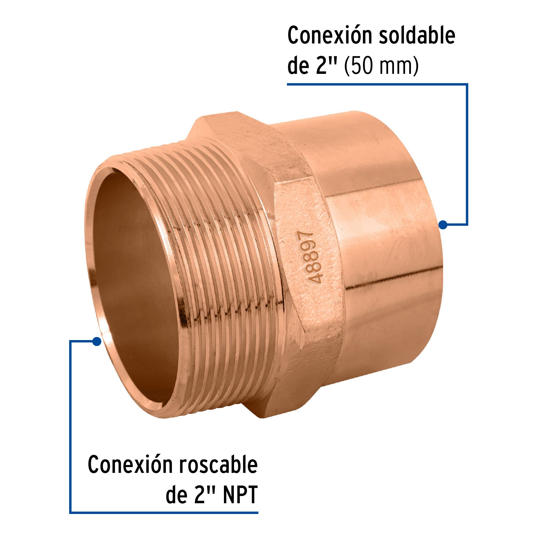 Conector de cobre, rosca exterior 2", FOSET