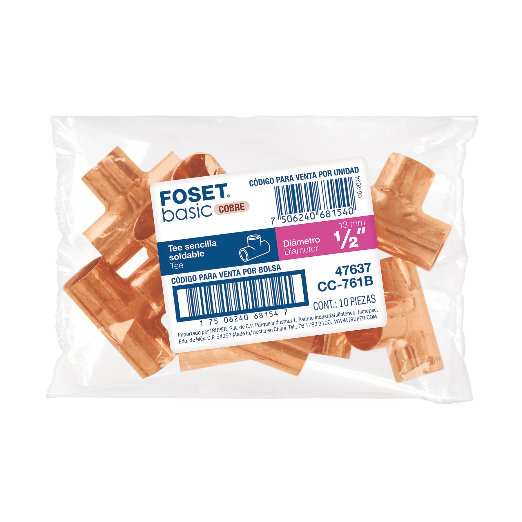 Tee sencilla de cobre 1/2", FOSET BASIC