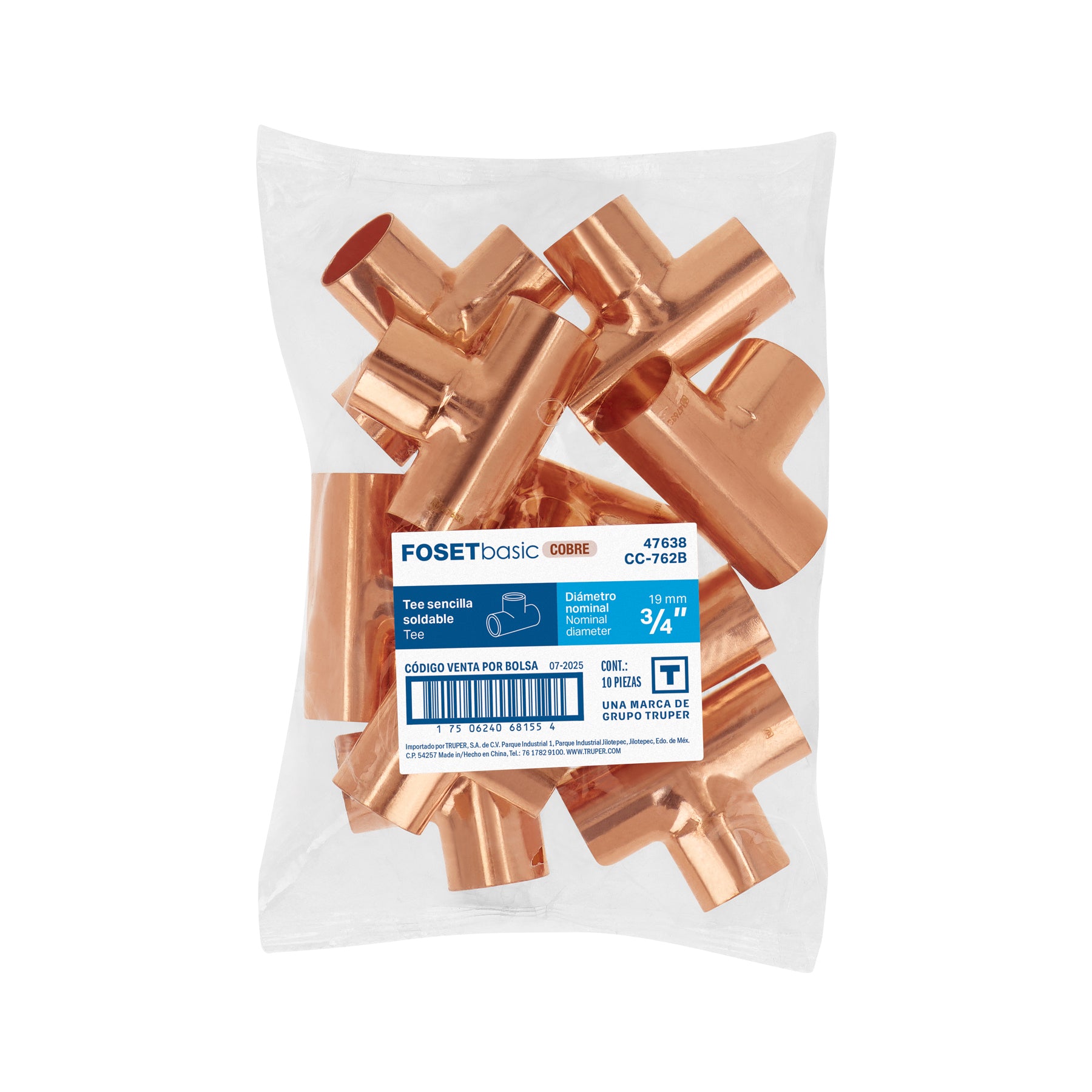 Tee sencilla de cobre 3/4", FOSET BASIC